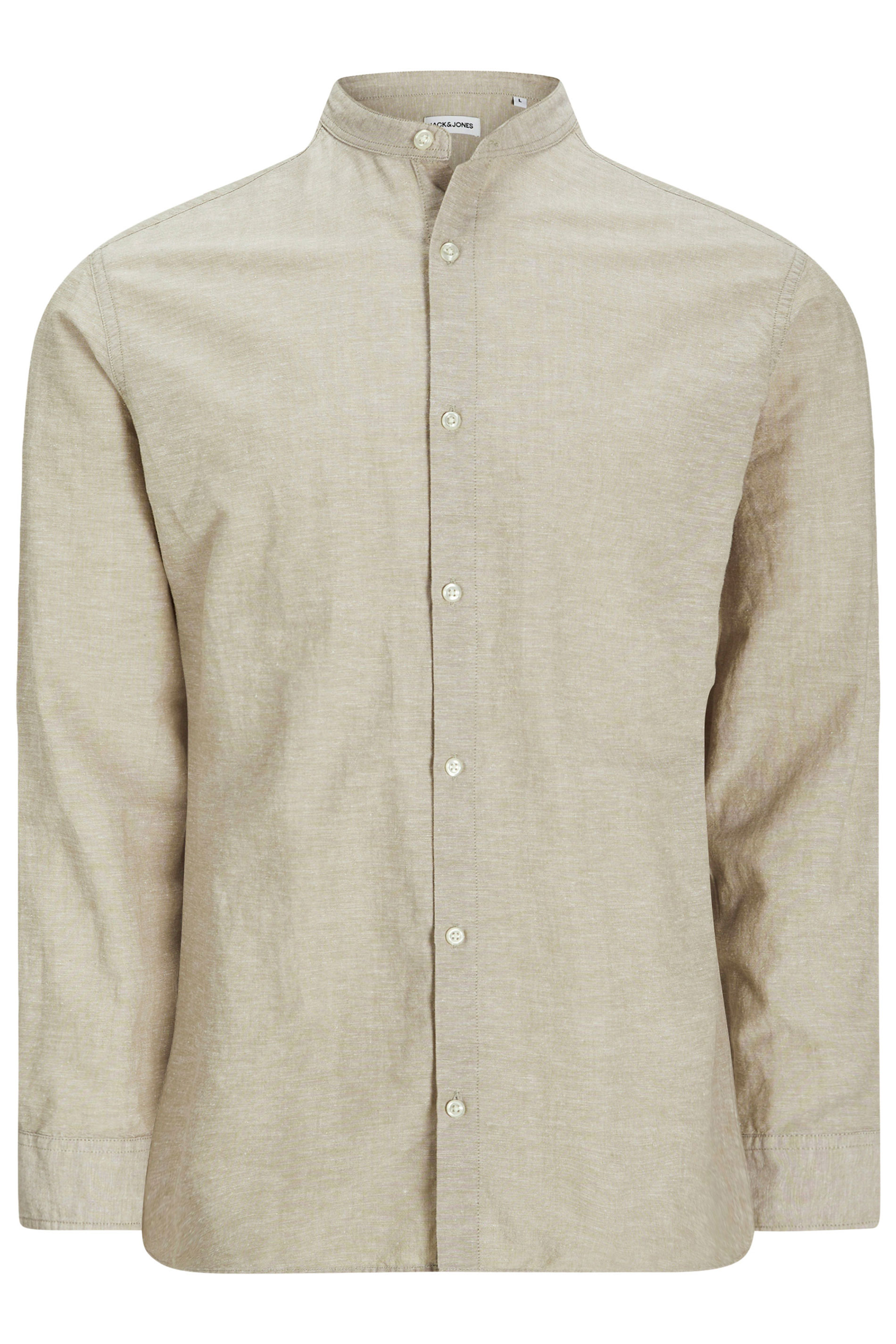 JACK & JONES Big & Tall Beige Brown Long Sleeve Linen Shirt | BadRhino 1