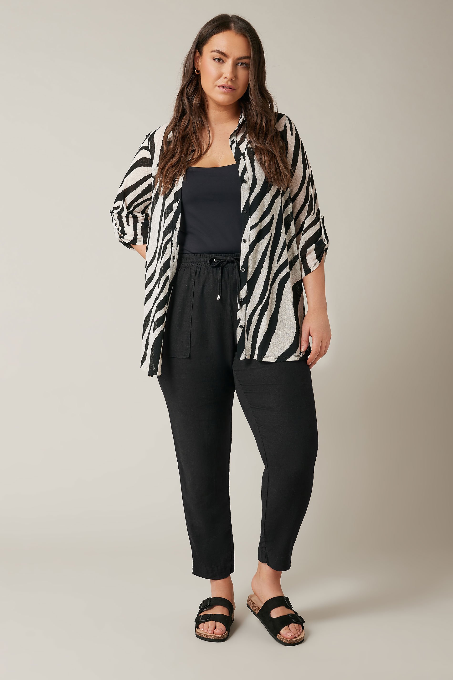 EVANS Curve Black Linen Tapered Jogger | Evans 2