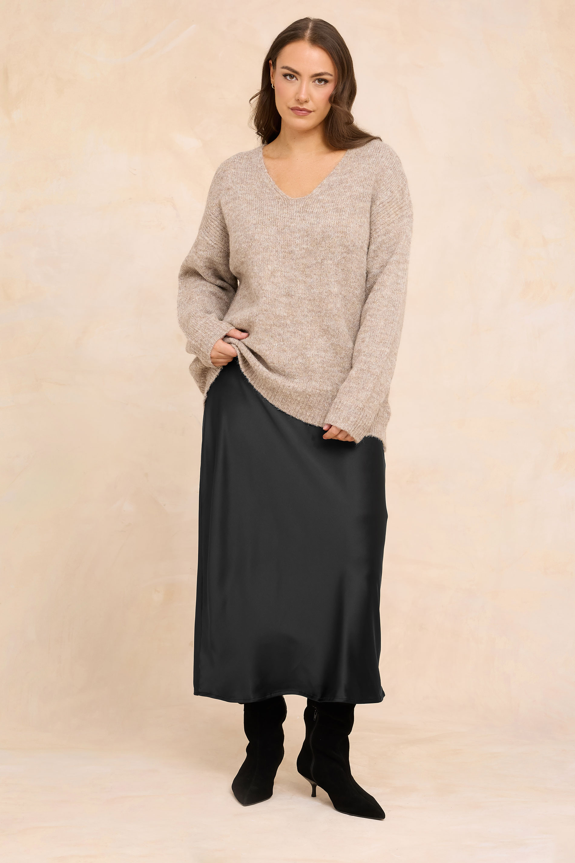 EVANS Plus Size Black Satin Slip-On Midi Skirt | Evans 1