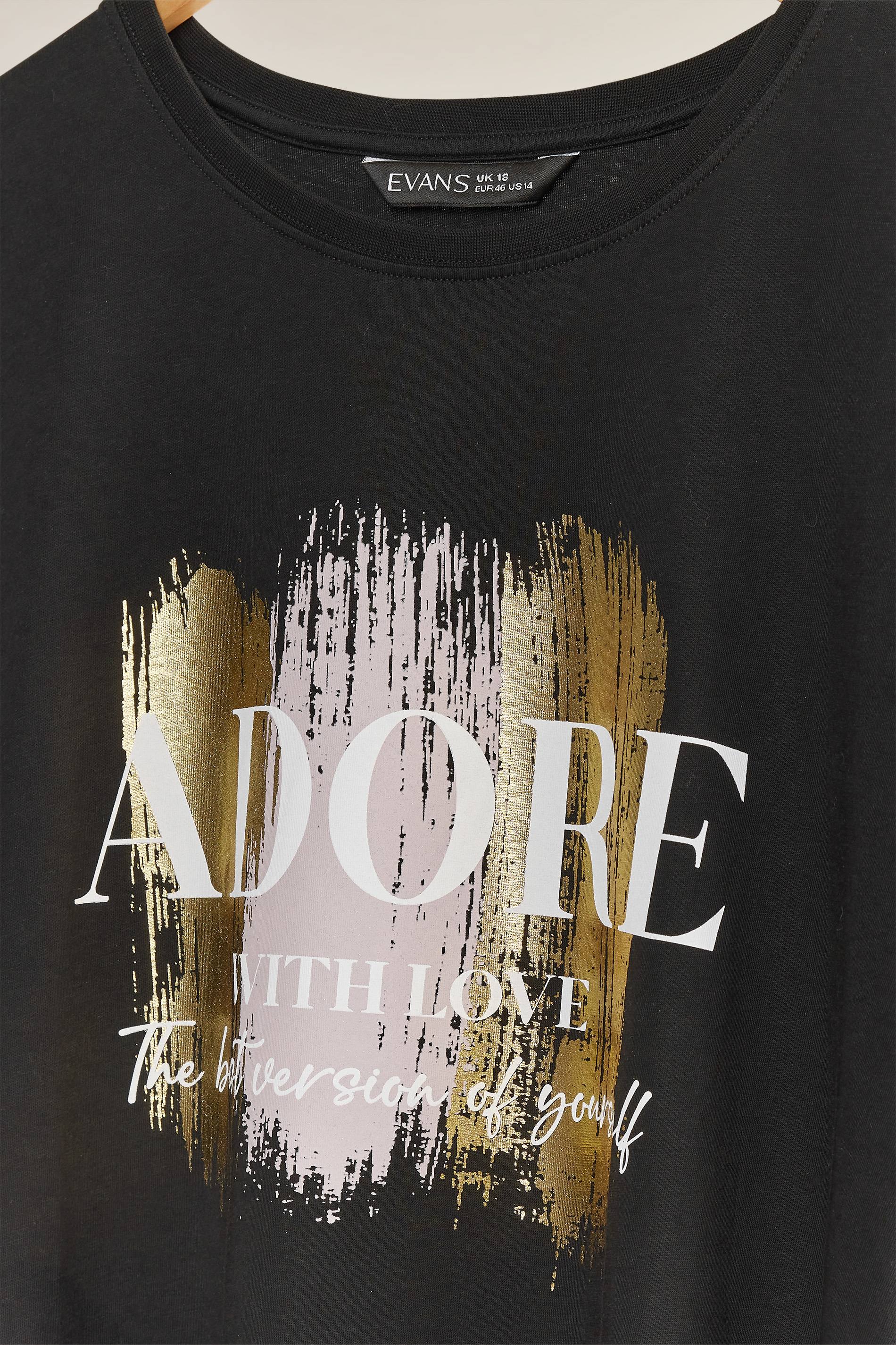 EVANS Plus Size Black 'Adore' Print T-Shirt | Evans