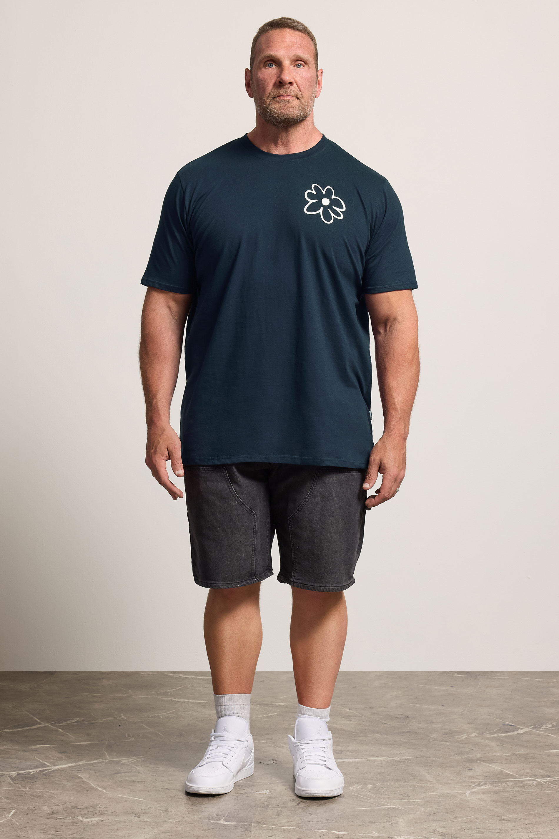 BadRhino Big & Tall Navy Blue Extra Long Flower Graphic T-Shirt | BadRhino 1