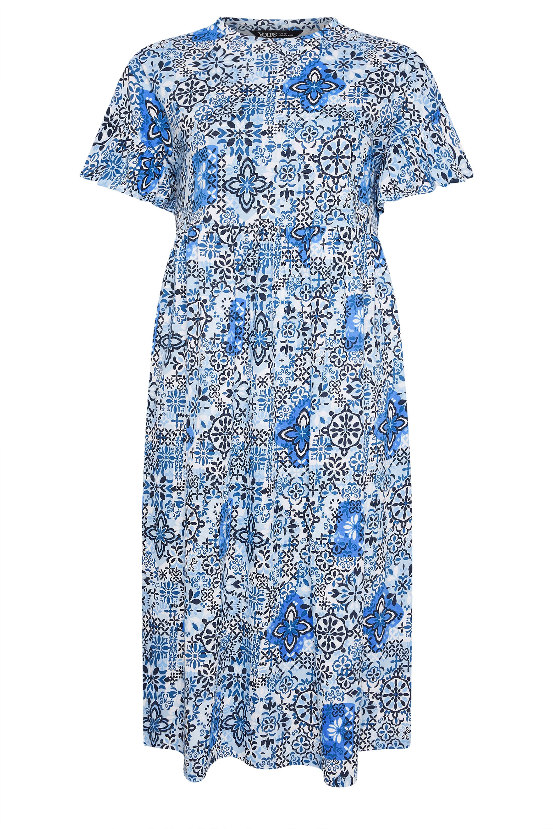 YOURS Plus Size Blue Abstract Mosaic Print Midi Dress | Yours Clothing 5