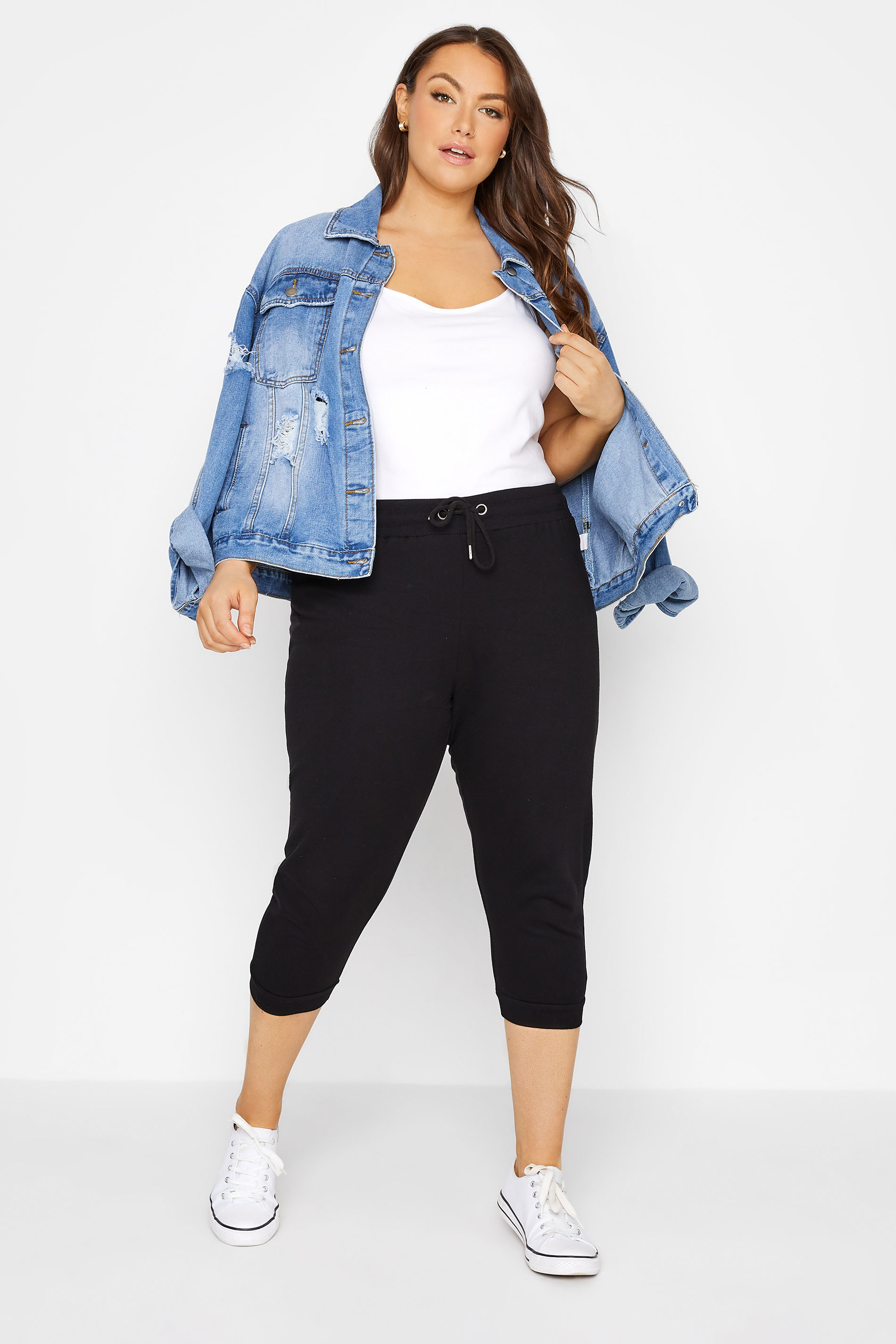 Plus Size Black Cropped Joggers | Yours Clothing 1