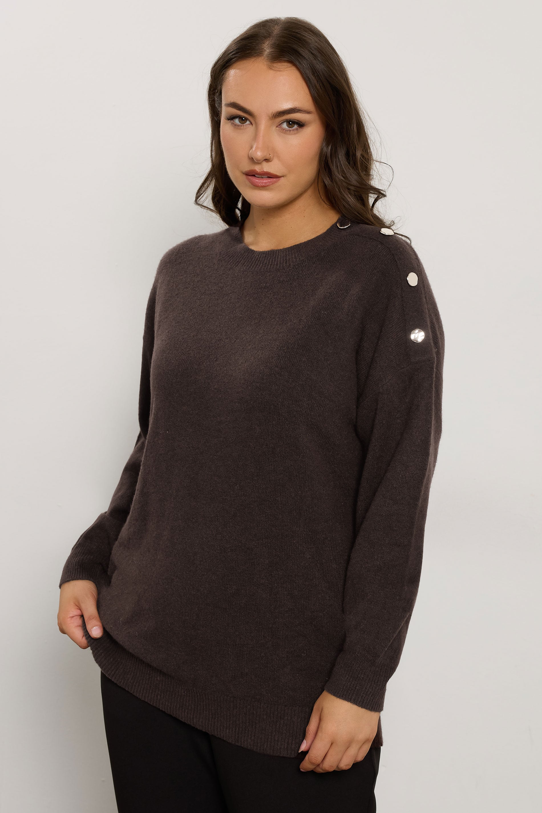 Evans Women's Brown Plus Chocolate Button Detail Jumper Size 18