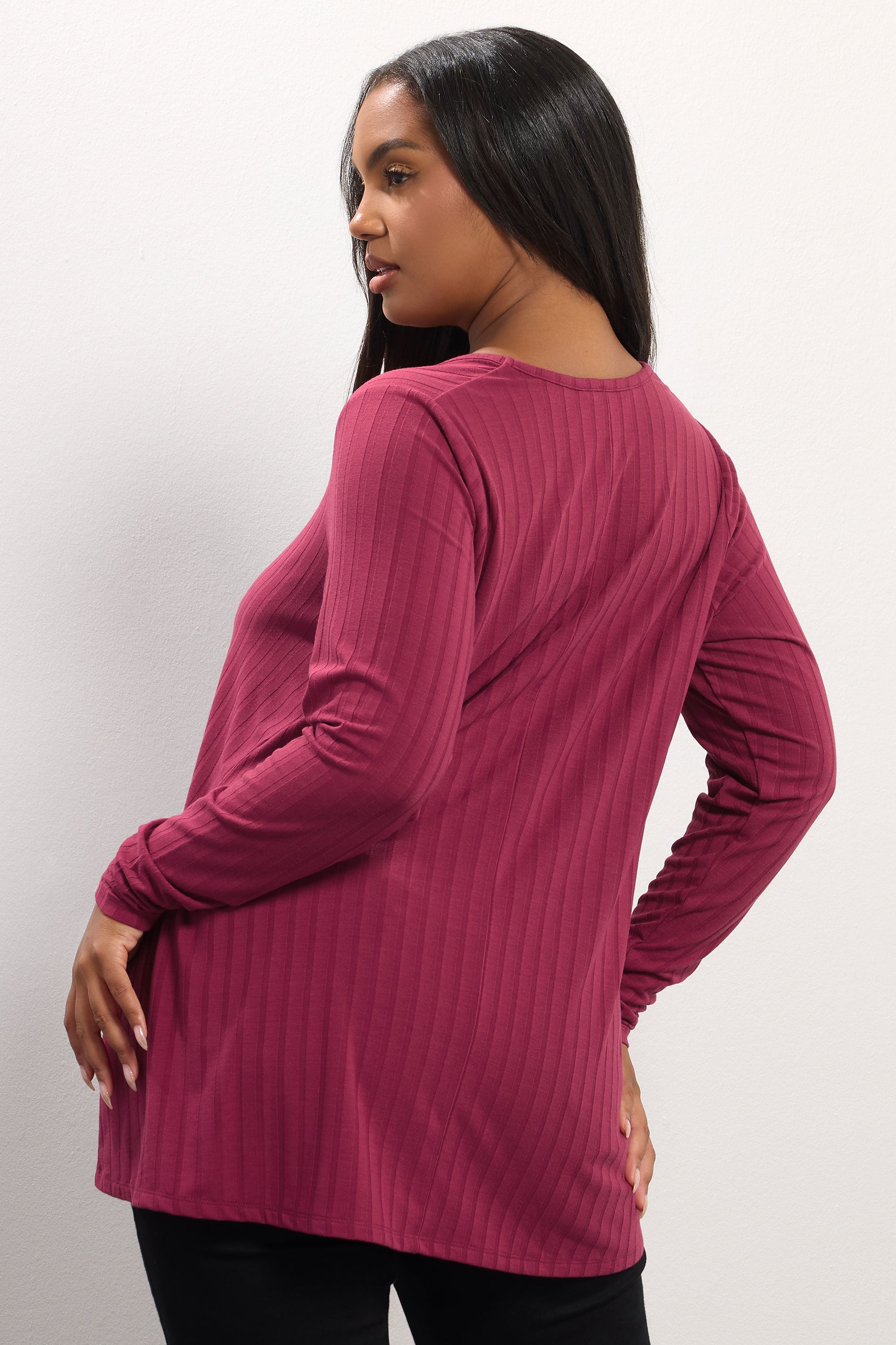 YOURS Plus Size Dark Pink Ribbed Swing T-Shirt | Yours Clothing 2