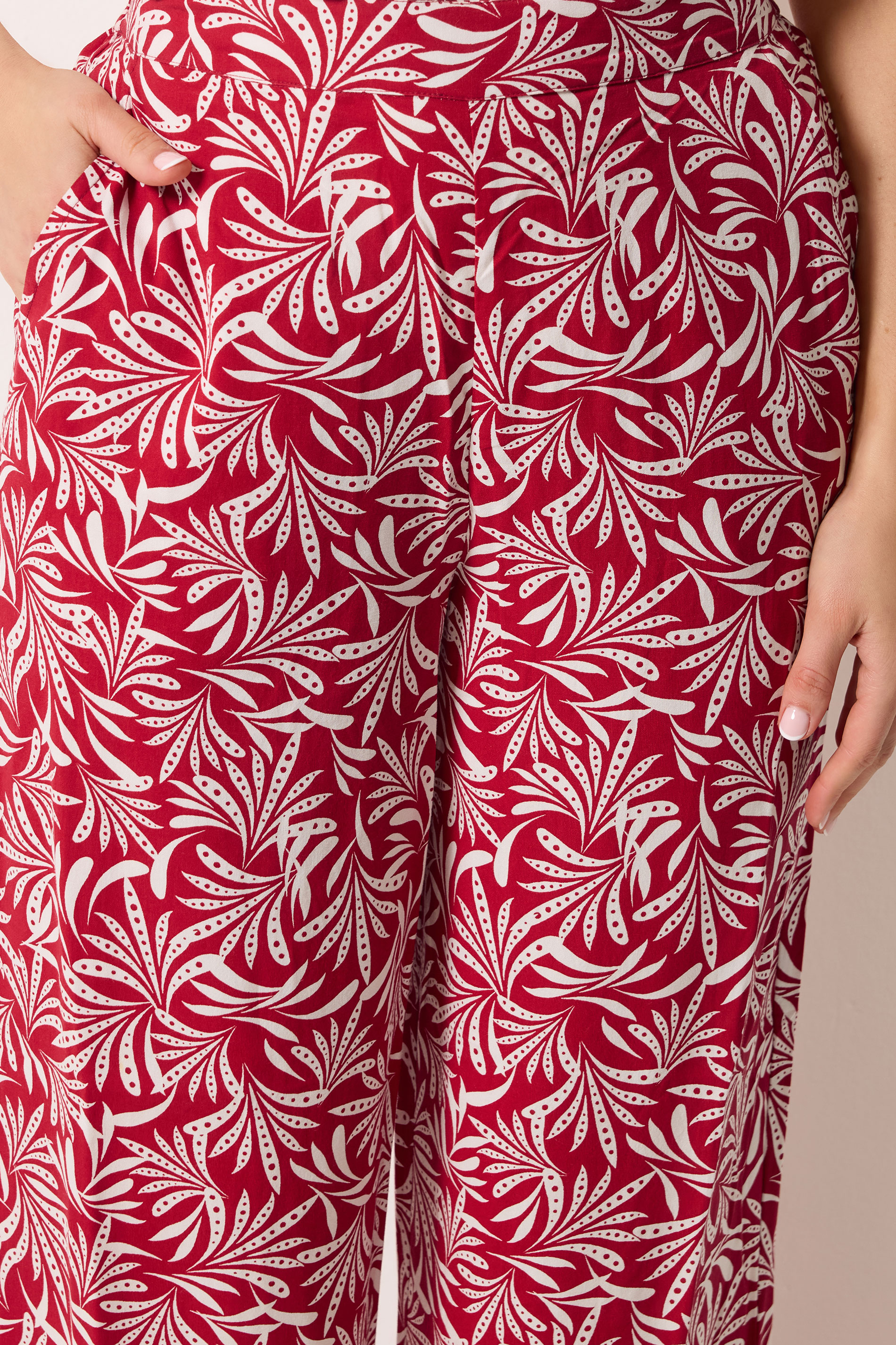 LTS Tall Women's Red Leaf Print Wide Leg Trousers | Long Tall Sally 4