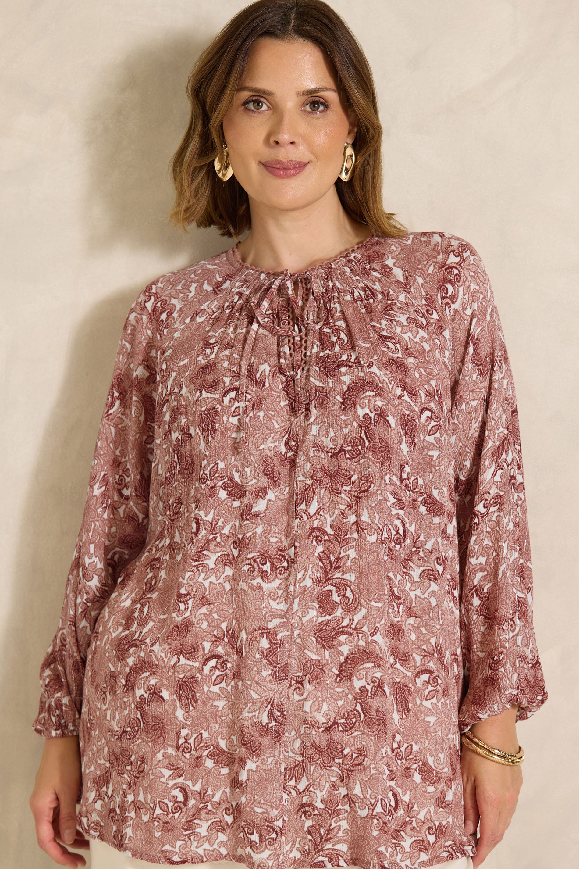 EVANS Plus Size Pink Paisley Long Sleeve Blouse | Evans 3