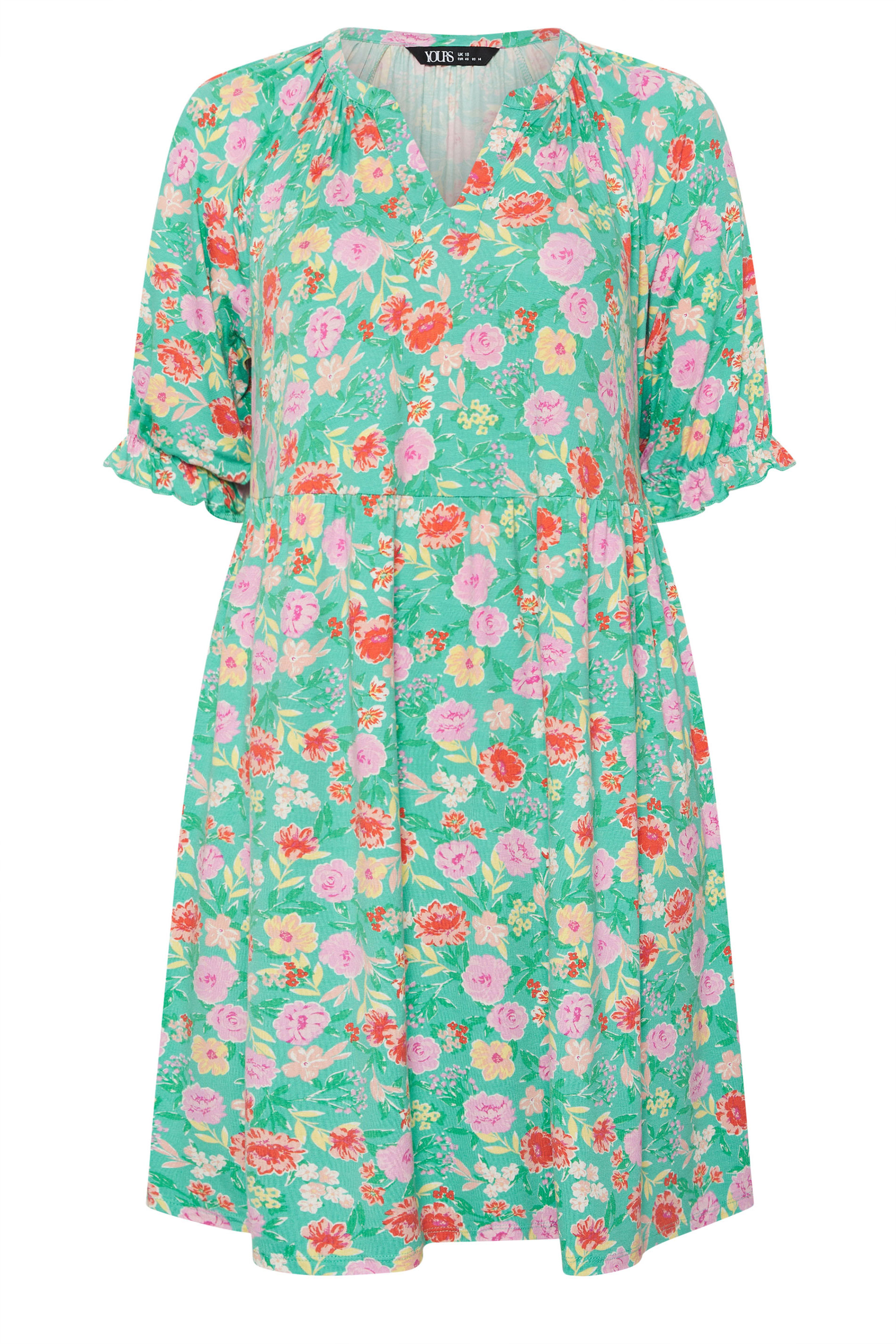 YOURS Plus Size Green Floral Notch Neck Dress | Yours Clothing 5