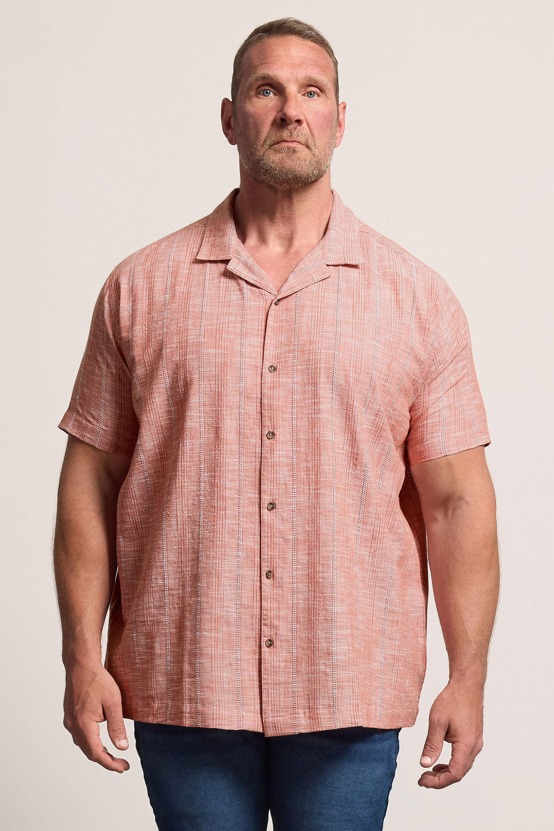BadRhino Big & Tall Coral Pink Textured Stripe Shirt | BadRhino 1