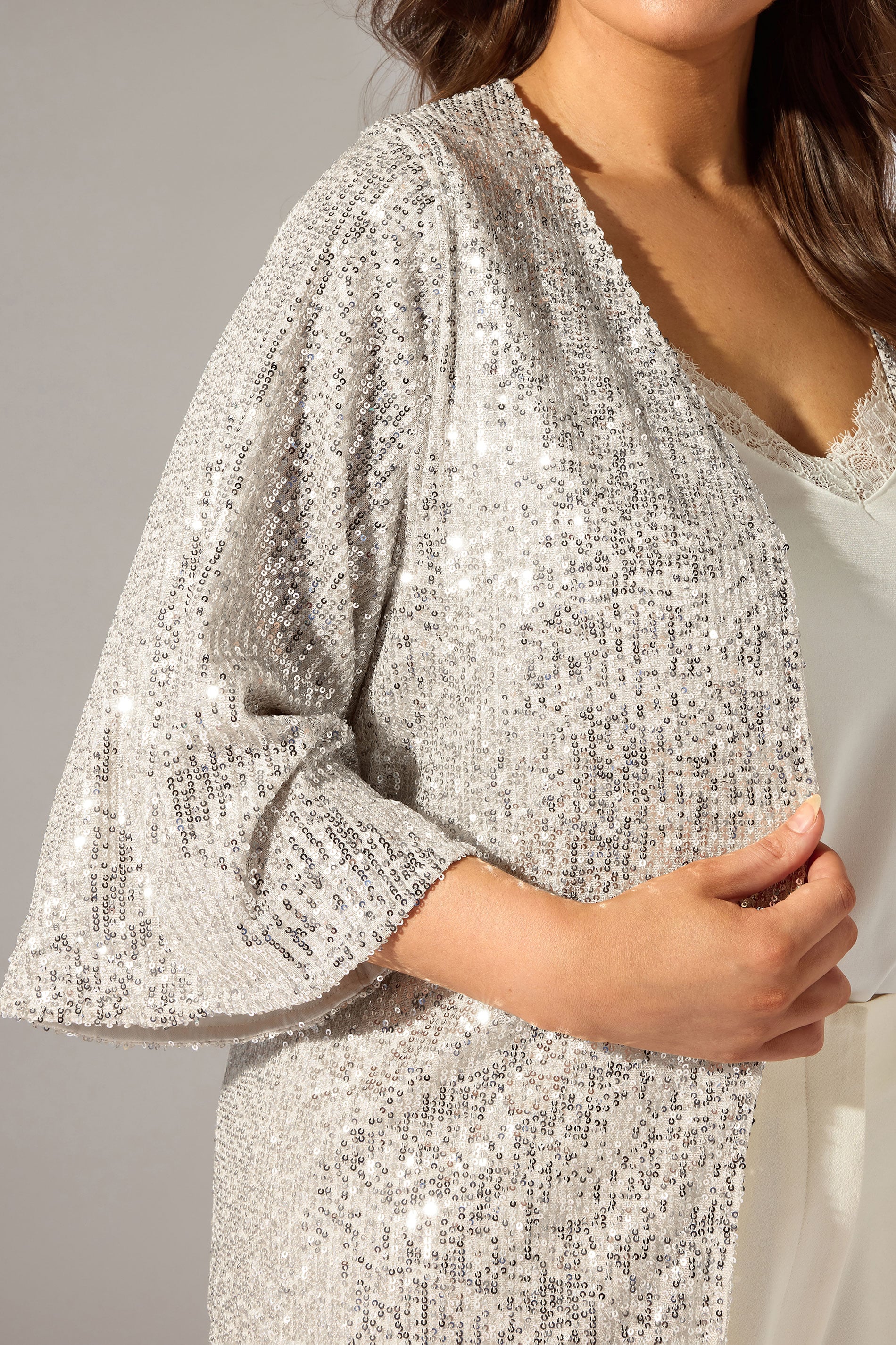 EVANS Plus Size Champagne Gold Sequin Embellished Kimono | Evans  4