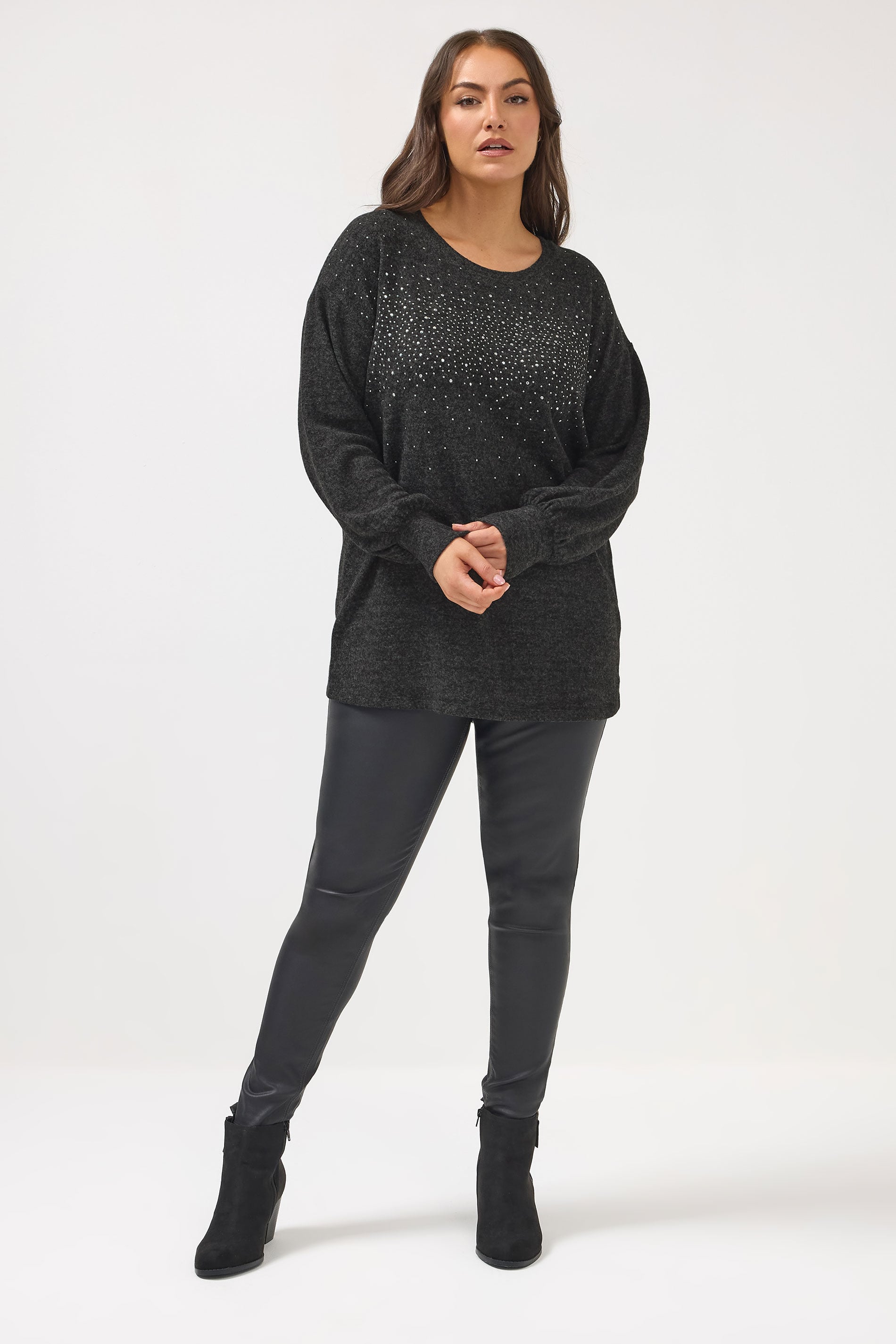 YOURS Plus Size Charcoal Grey Studded Jumper | Yours Clothing 1