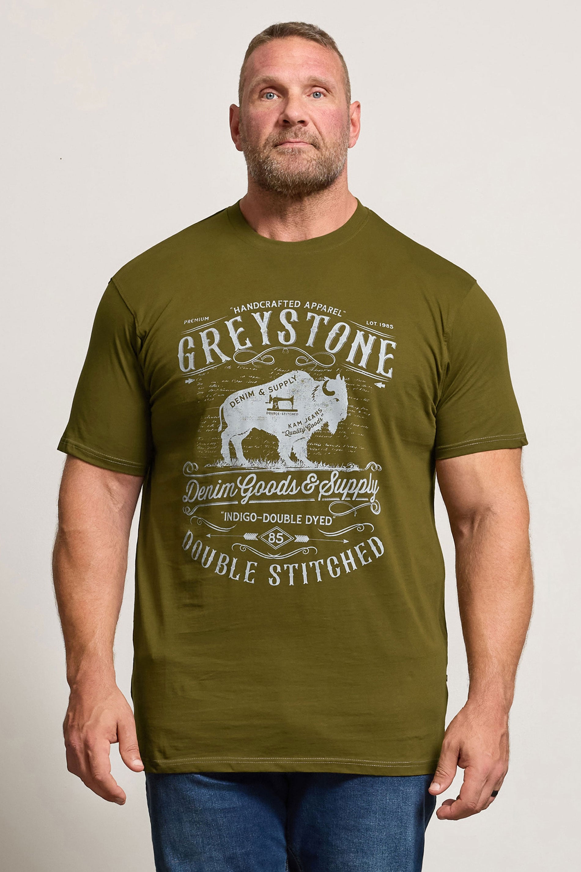 KAM Olive Green 'Greystone' Graphic Print T-Shirt | BadRhino 3