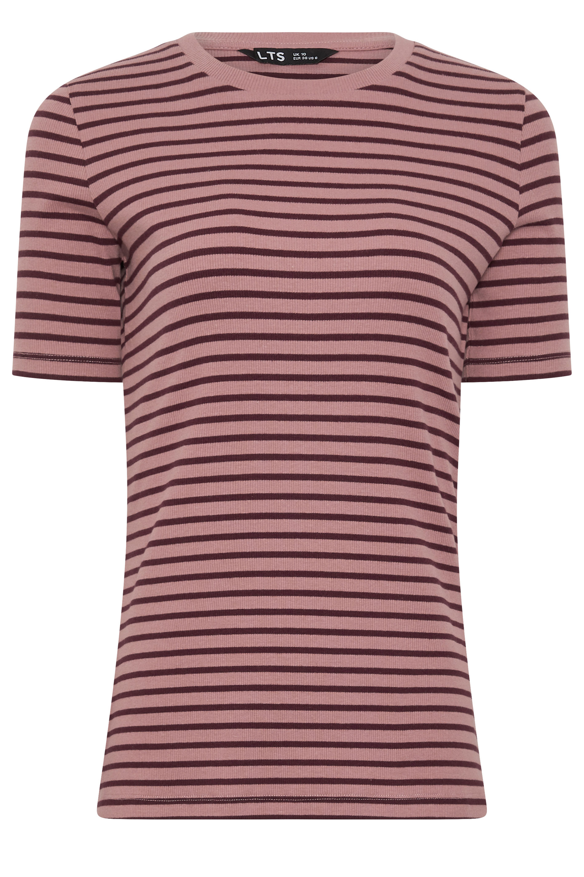 LTS Tall Women's Pink Marl Stripe Cotton Ribbed T-Shirt | Long Tall Sally 5