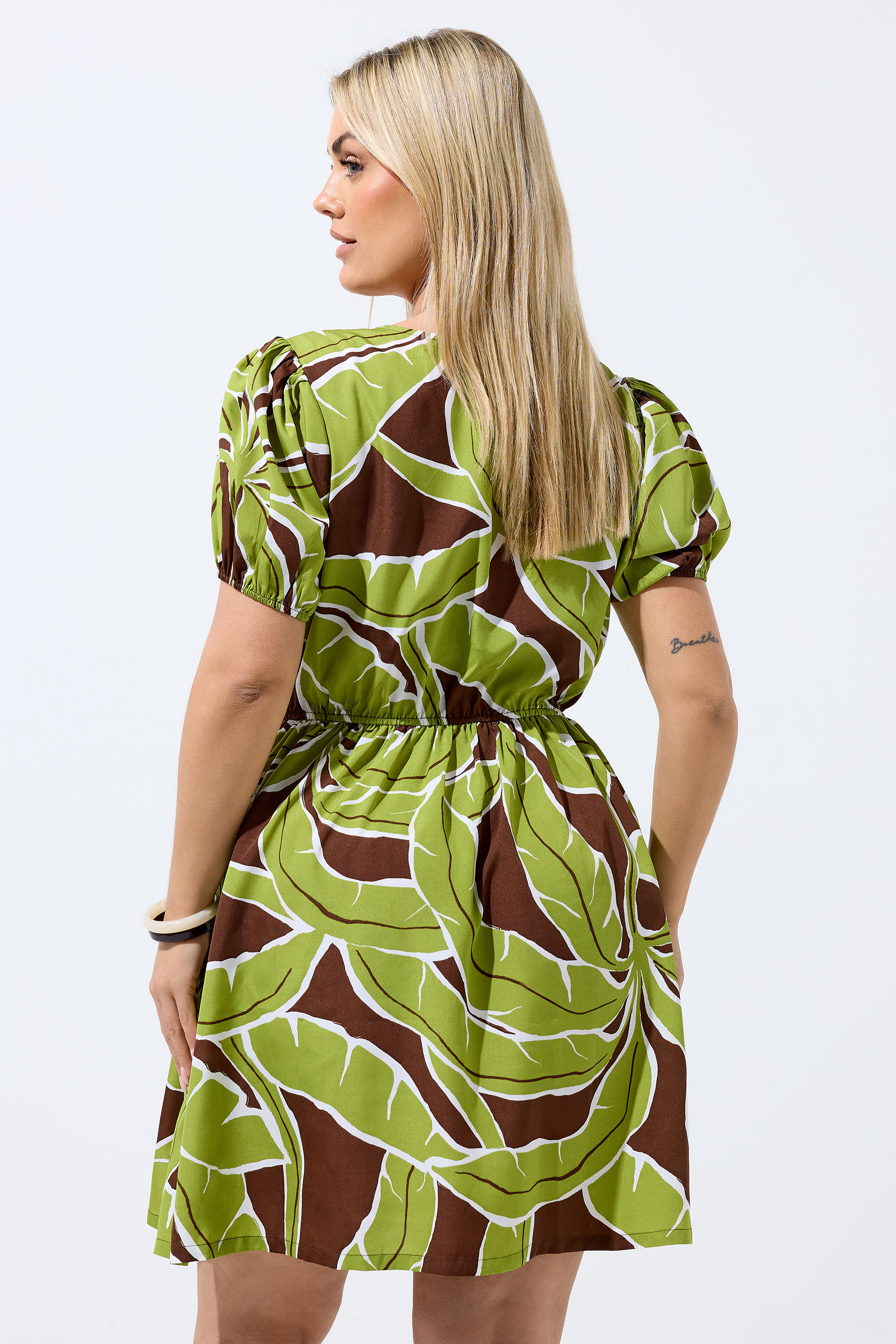 LIMITED COLLECTION Plus Size Green Palm Leaf Mini Dress | Yours Clothing 2