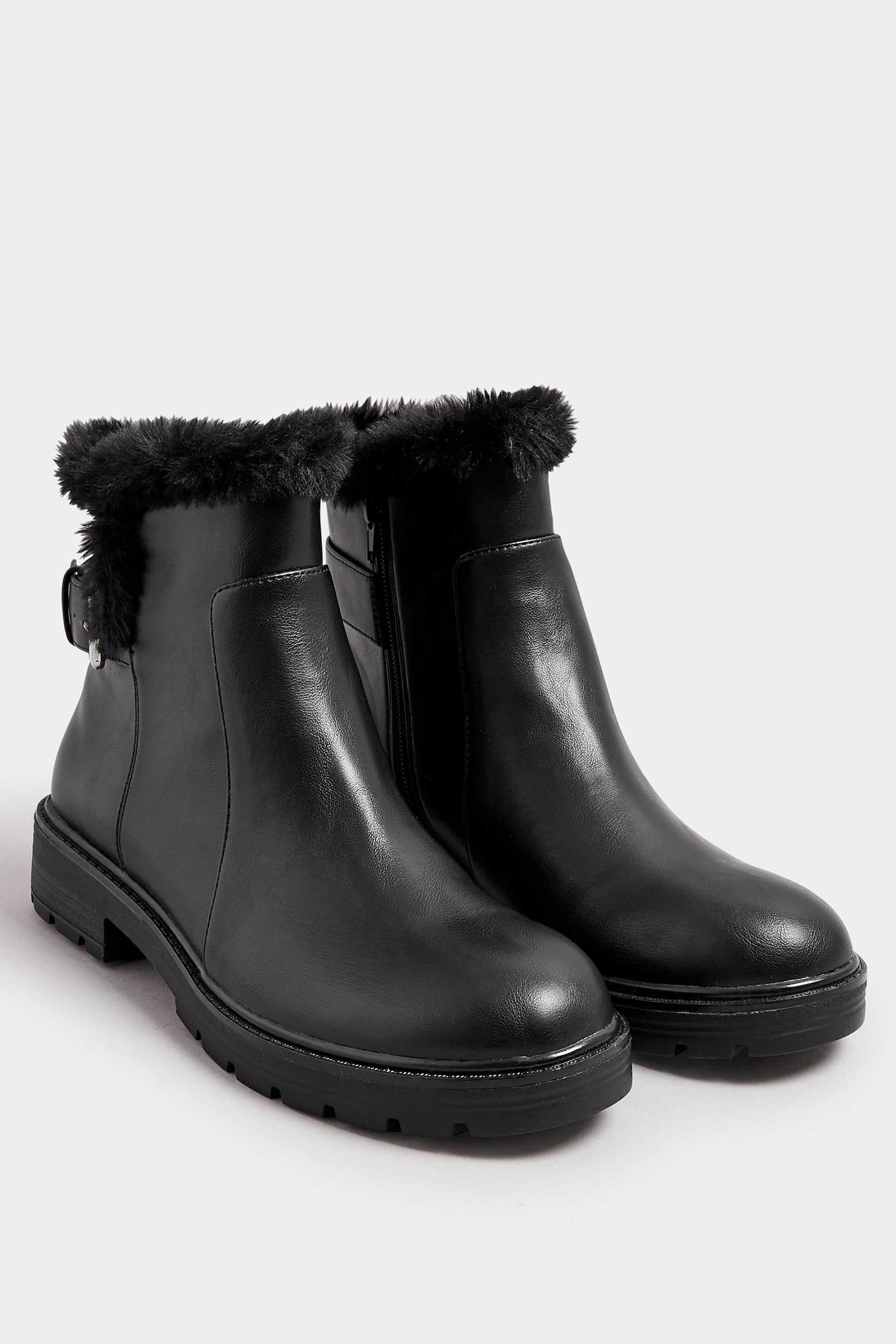 LTS Black Faux Fur Lined Biker Boots In Standard Fit | Long Tall Sally 3