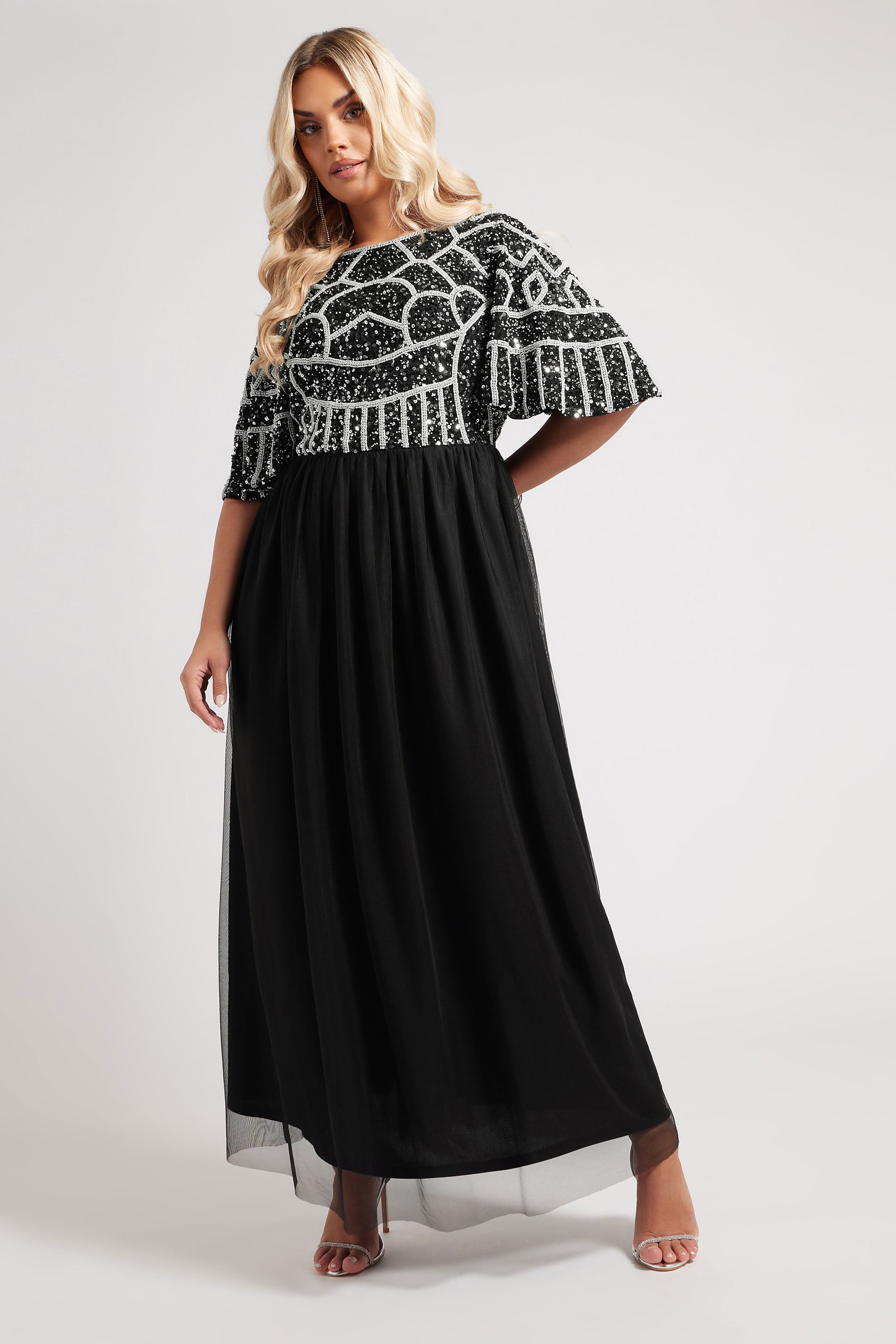LUXE Plus Size Black Abstract Sequin Embellished Maxi Dress | Yours Clothing 4