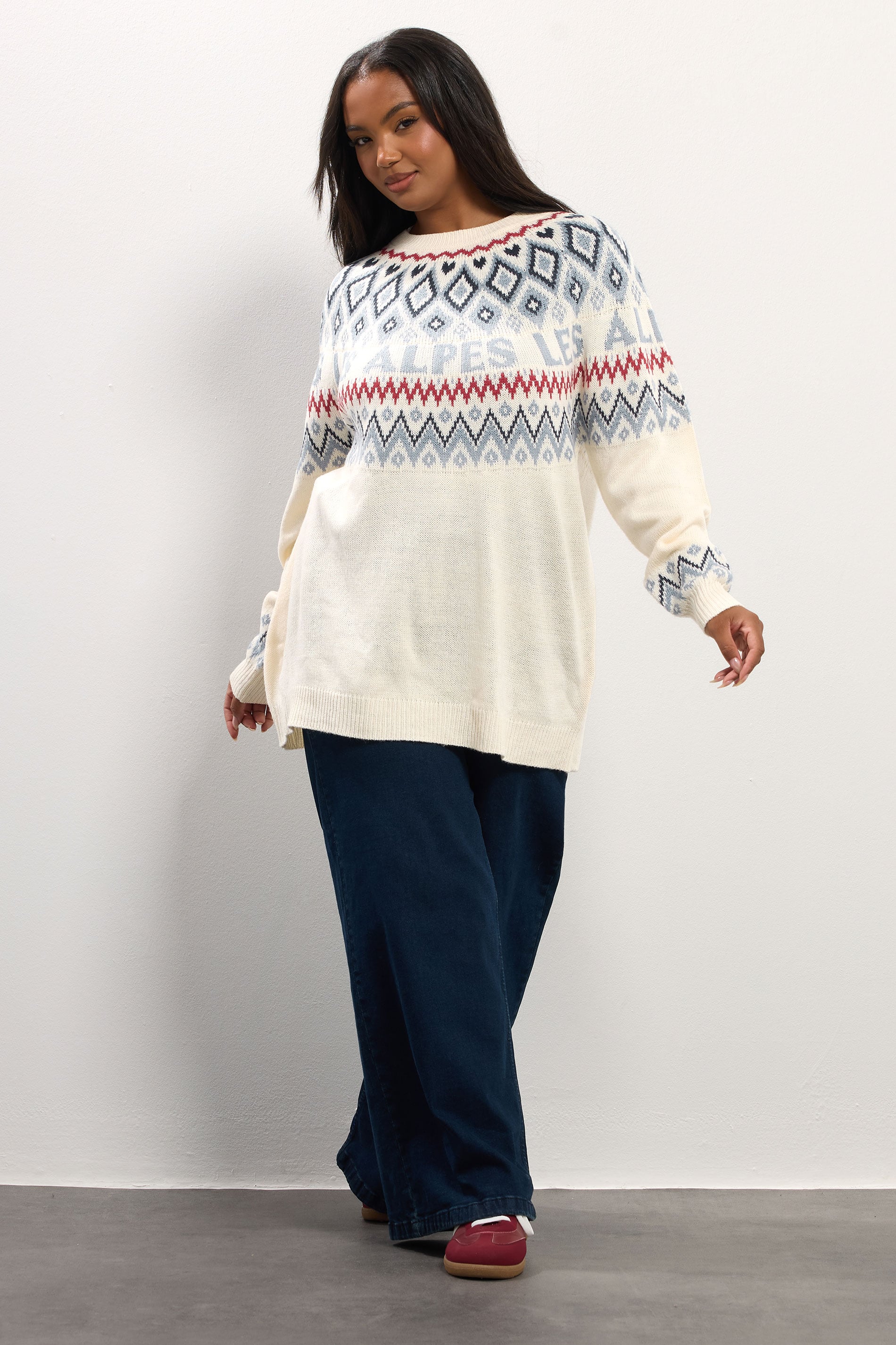 YOURS Plus Size Ivory White Fairisle 'Les Alpes' Knitted Jumper | Yours Clothing 2