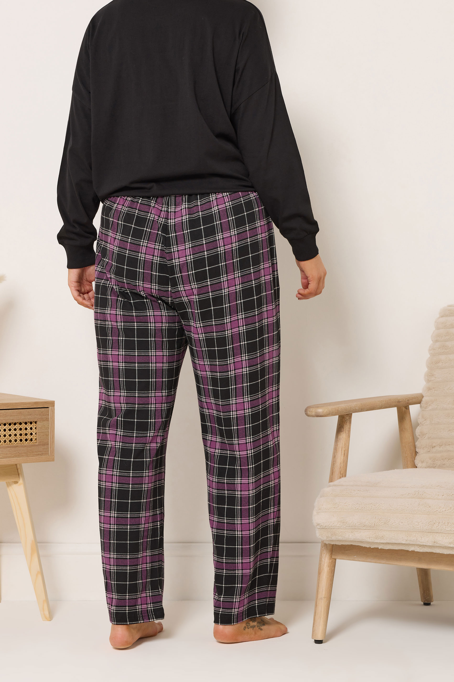 YOURS Plus Size Black Check Wide Leg Pyjama Bottoms | Yours Clothing 4