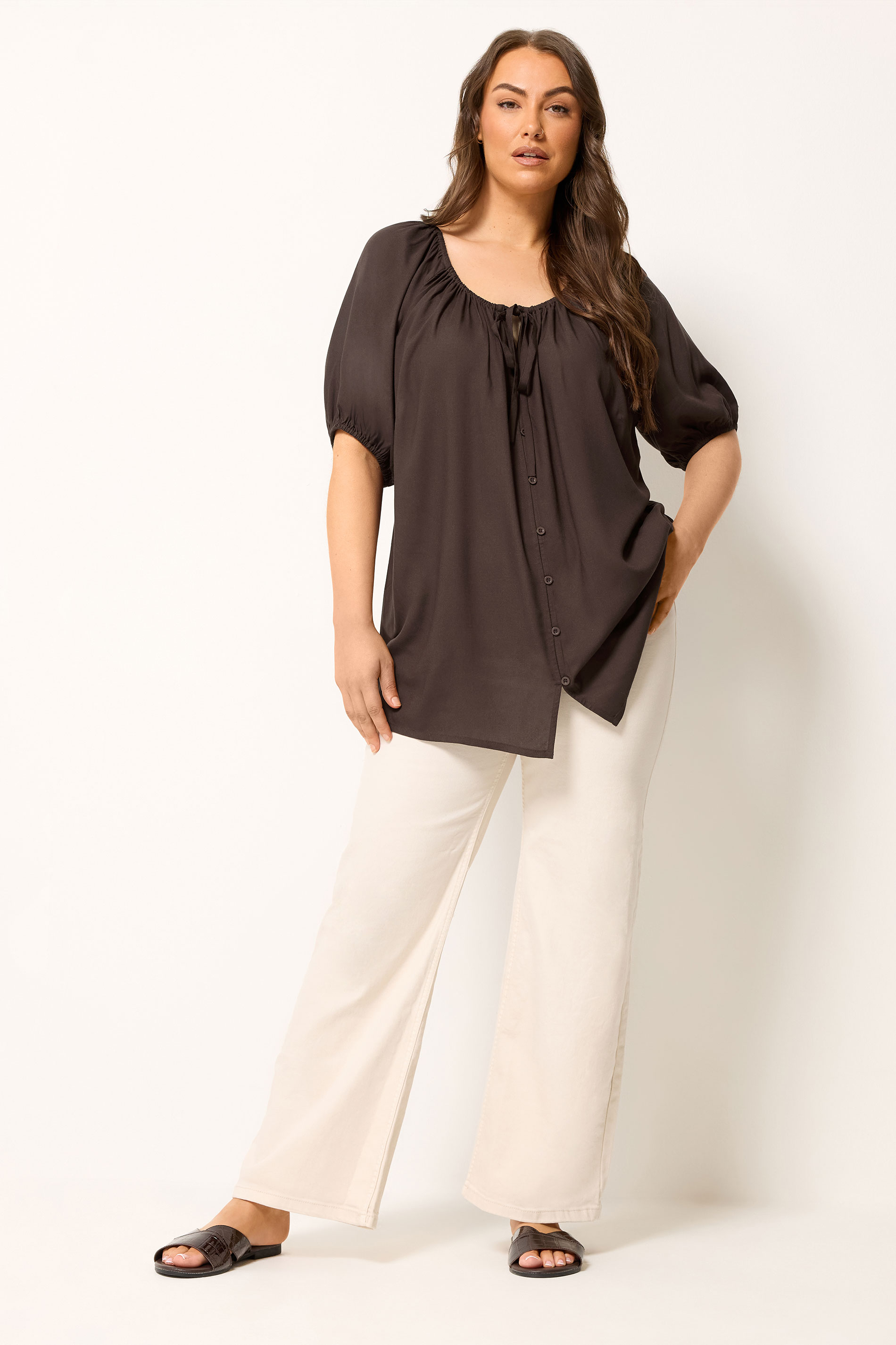 YOURS Plus Size Chocolate Brown Button Through Top | Yours Clothing 1