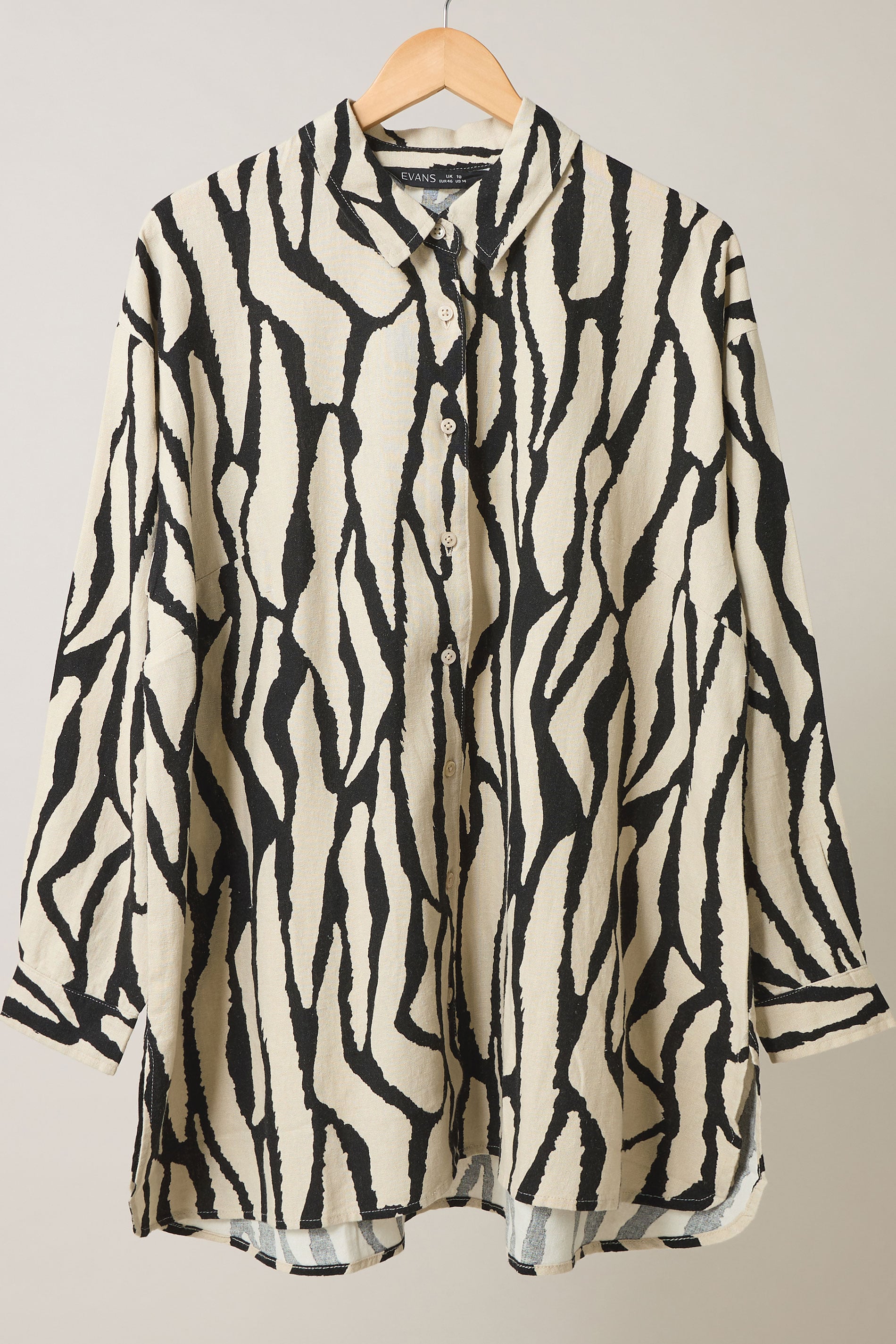 EVANS Plus Size Natural Brown Abstract Print Premium Linen Shirt | Evans 8