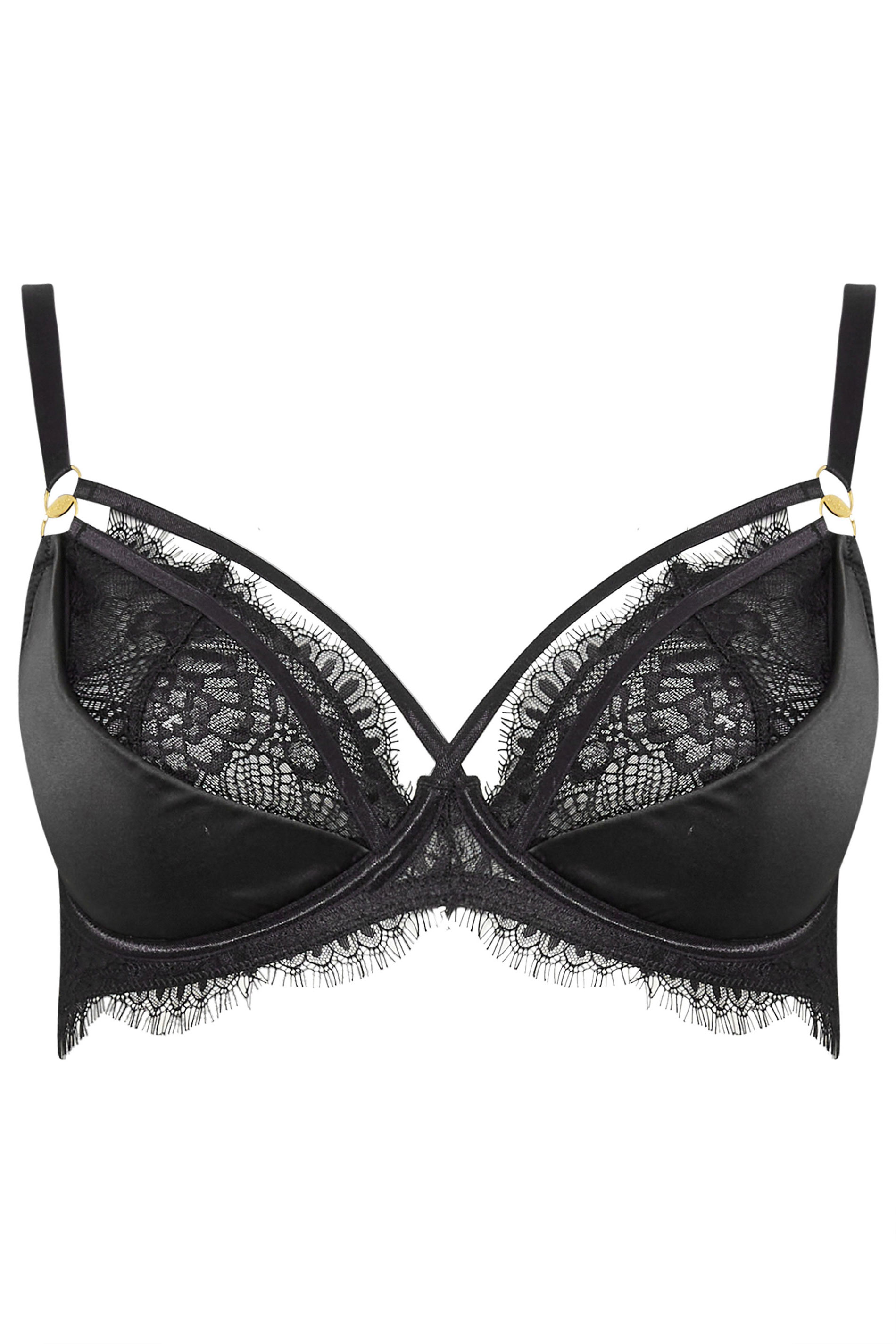 YOURS Plus Size Black Lace Strap Detail Satin Underwired Bra | Yours Clothing 5