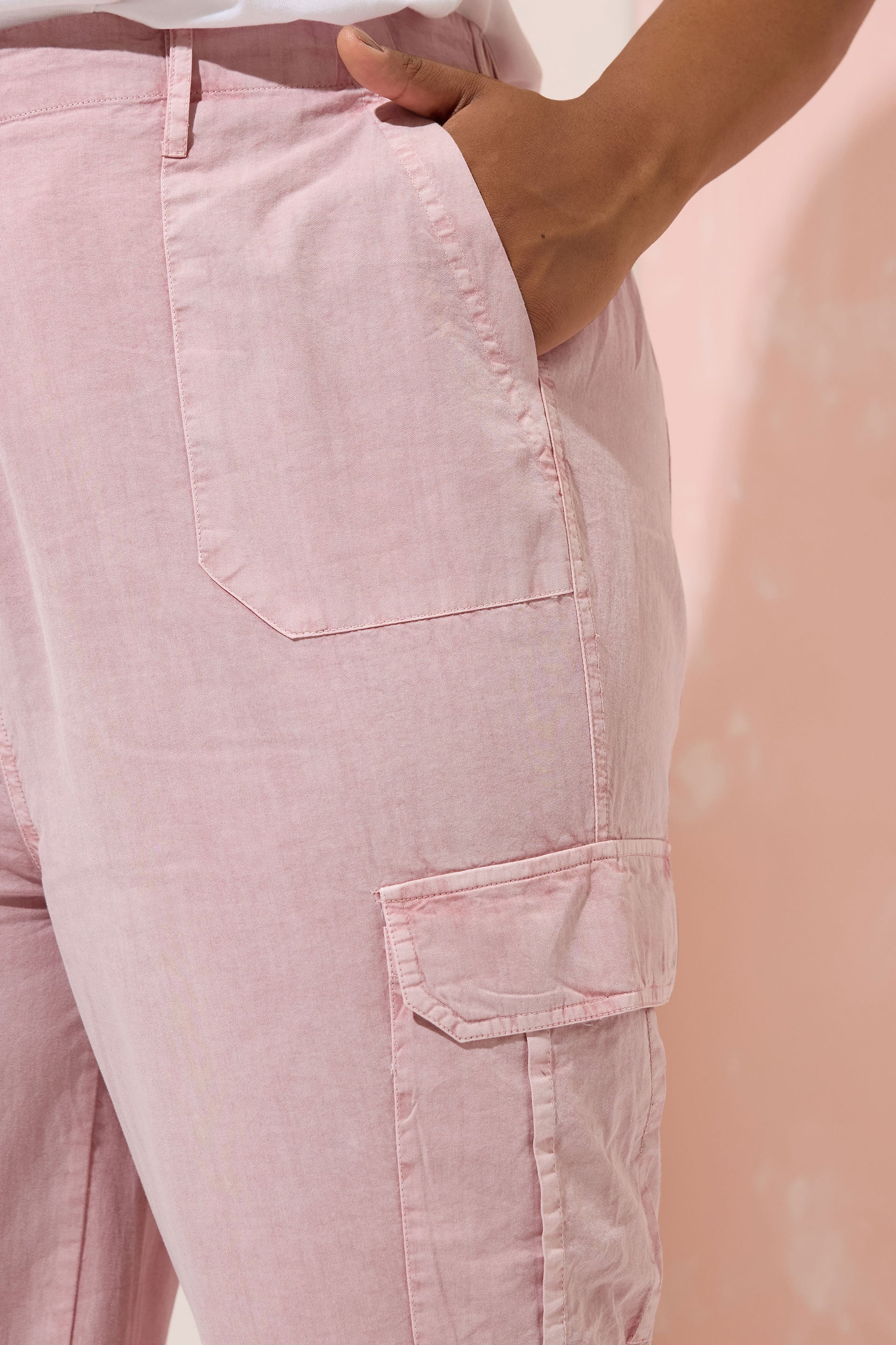 YOURS Plus Size Pink Cotton Cropped Cargo Trousers | Yours Clothing 4