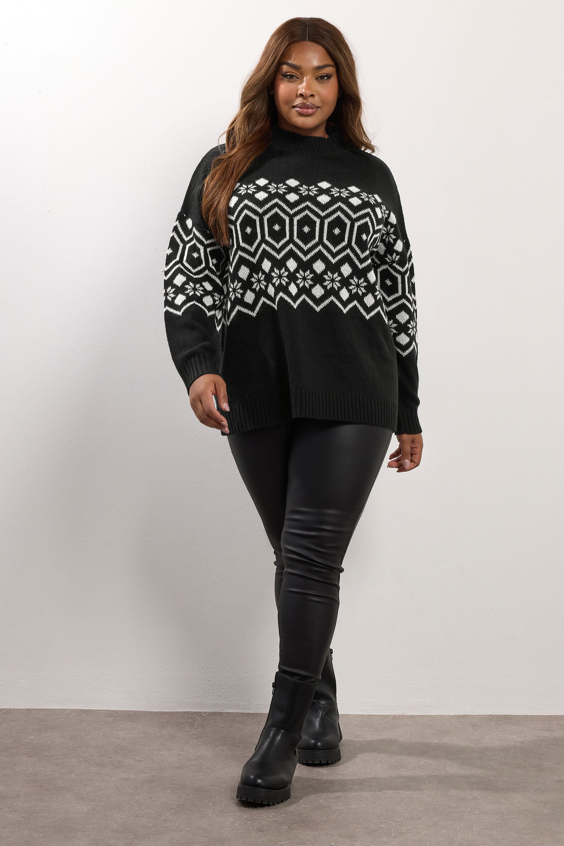 YOURS Plus Size Black Fairisle Knitted Jumper | Yours Clothing 2