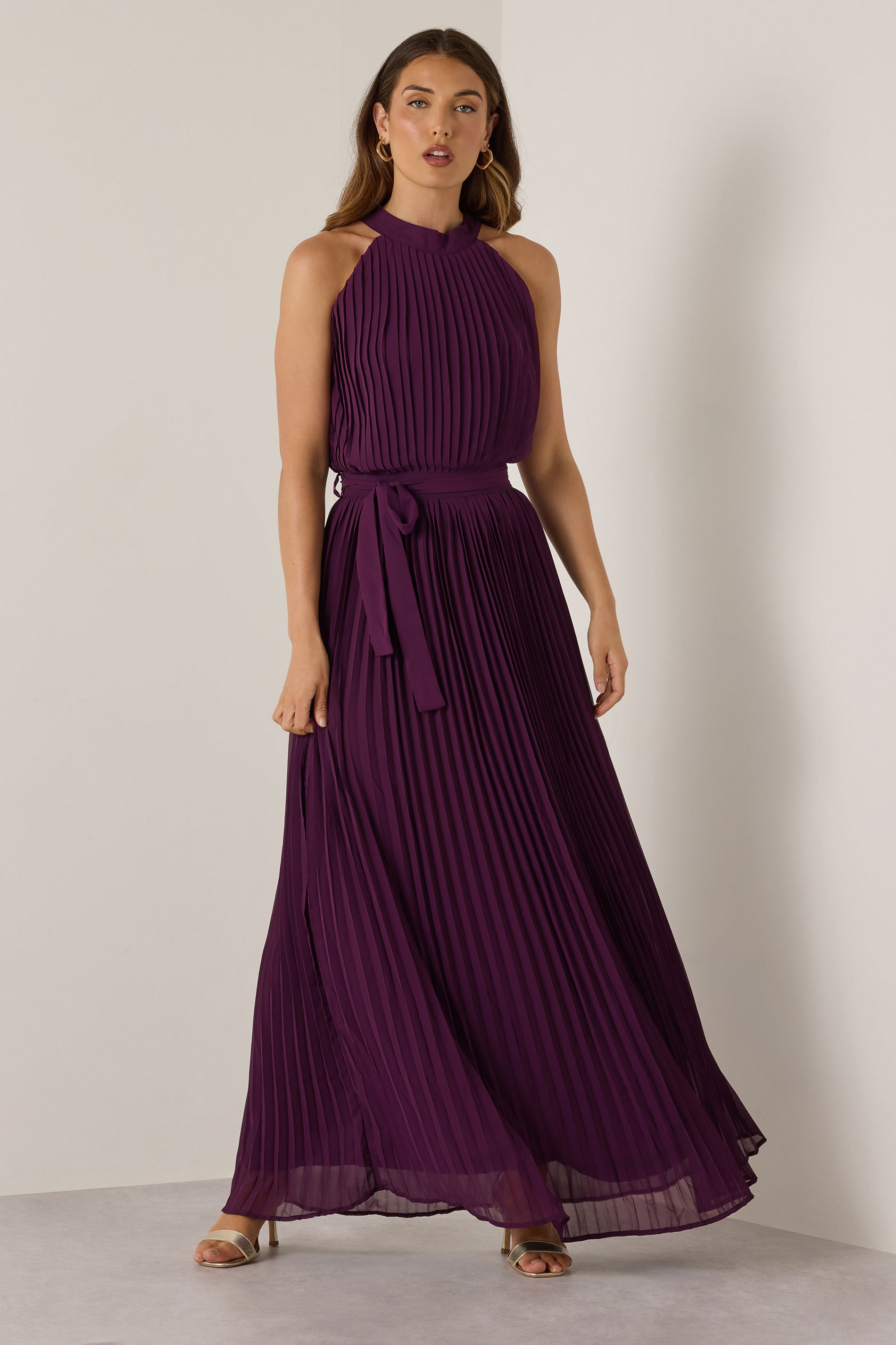LTS Tall Burgundy Red Halterneck Pleated Maxi Dress | Long Tall Sally 3