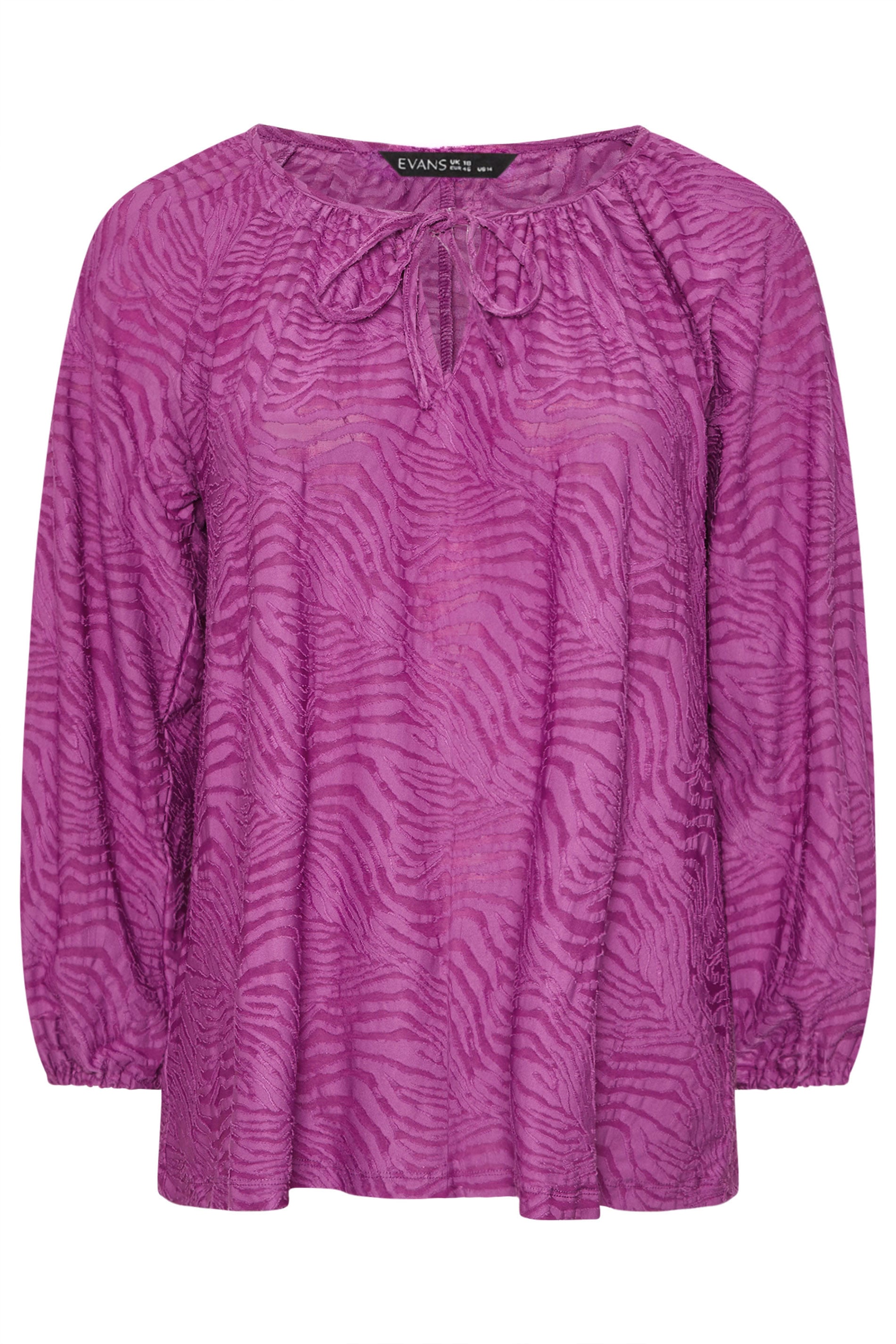 EVANS Plus Size Purple Zebra Burnout Blouse | Evans 5
