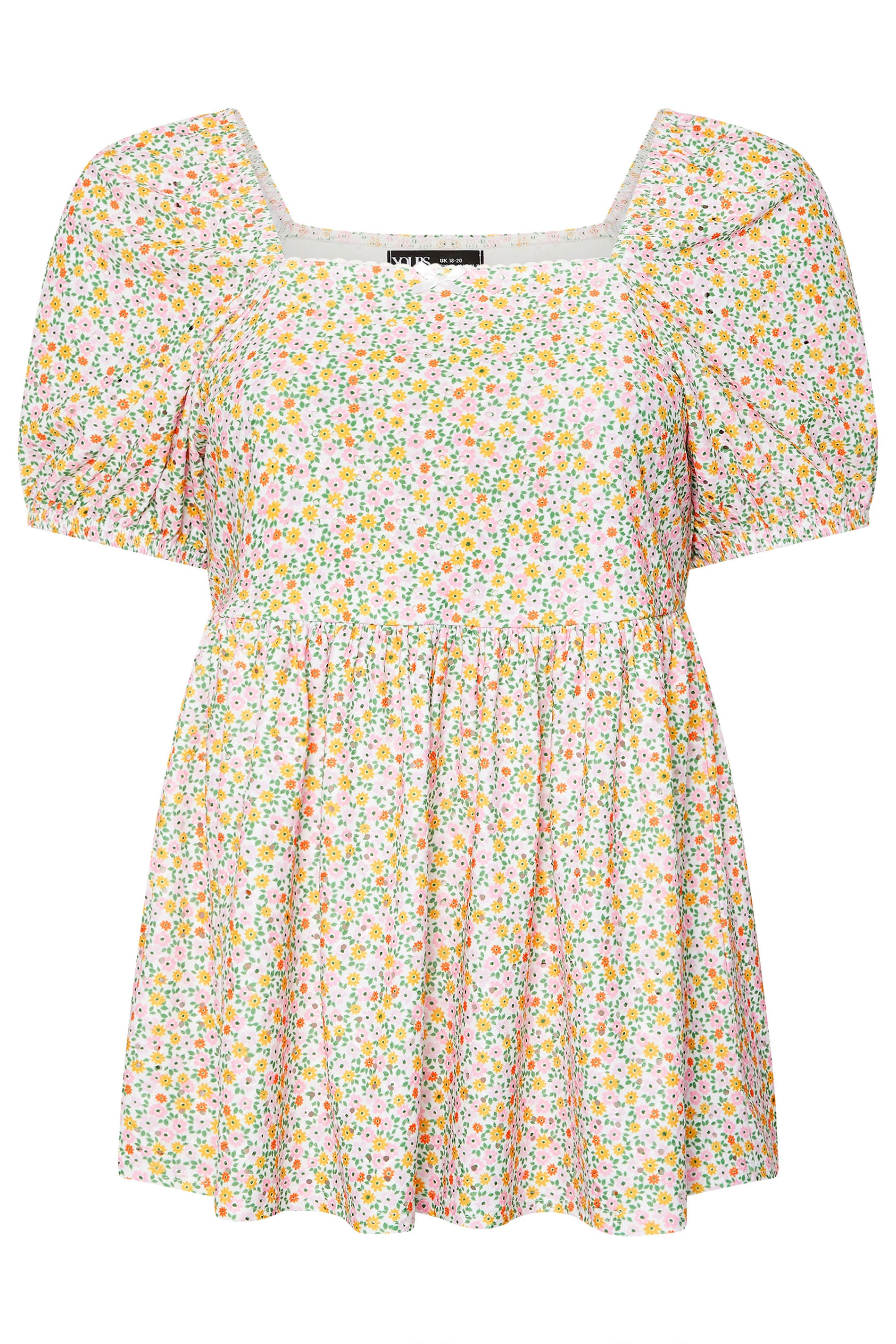 YOURS Plus Size Orange Floral Broderie Anglaise Peplum Top | Yours Clothing 7