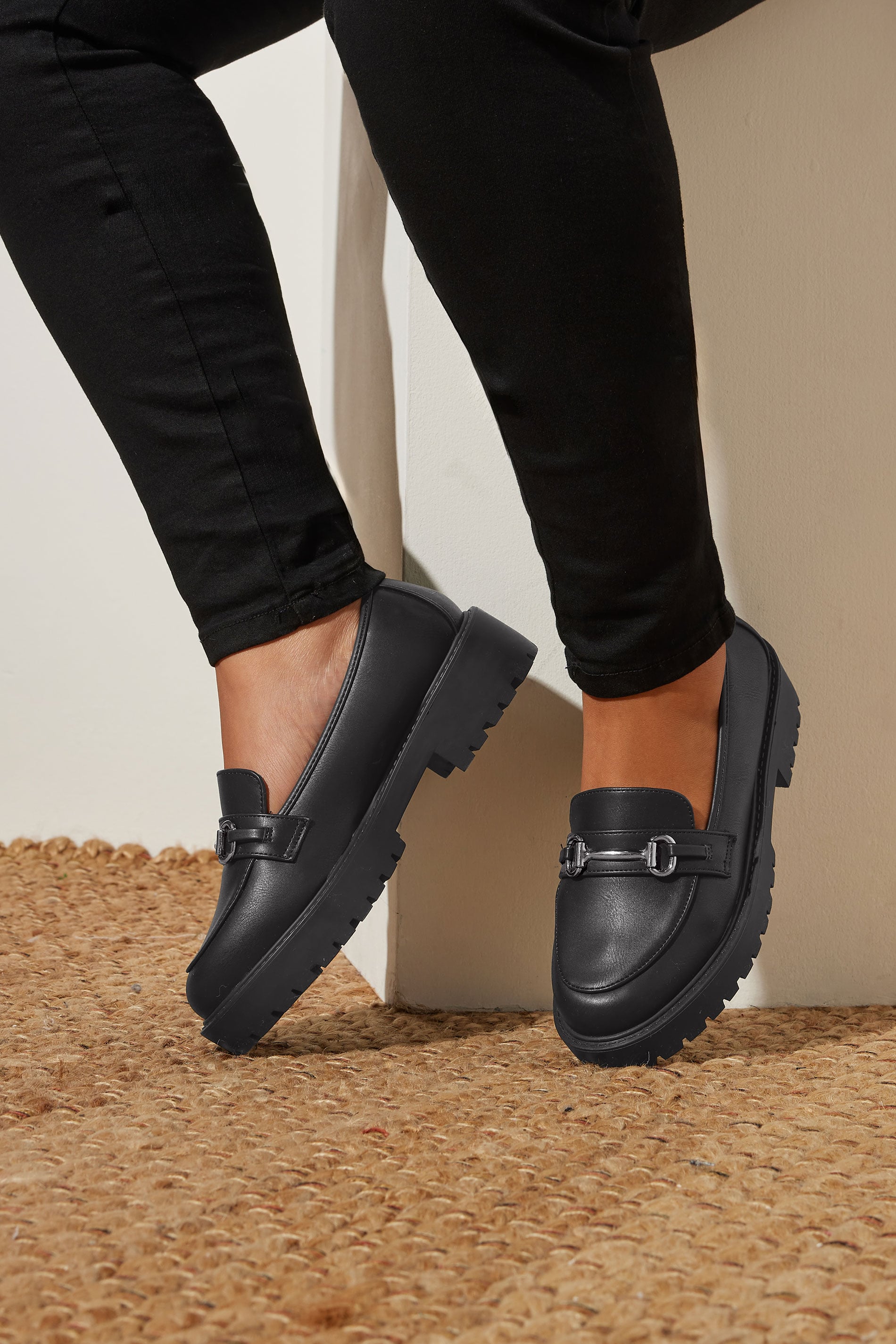 Black Metal Trim Detail Loafers In Wide E & Extra Wide EEE Fit | Yours Clothing 3