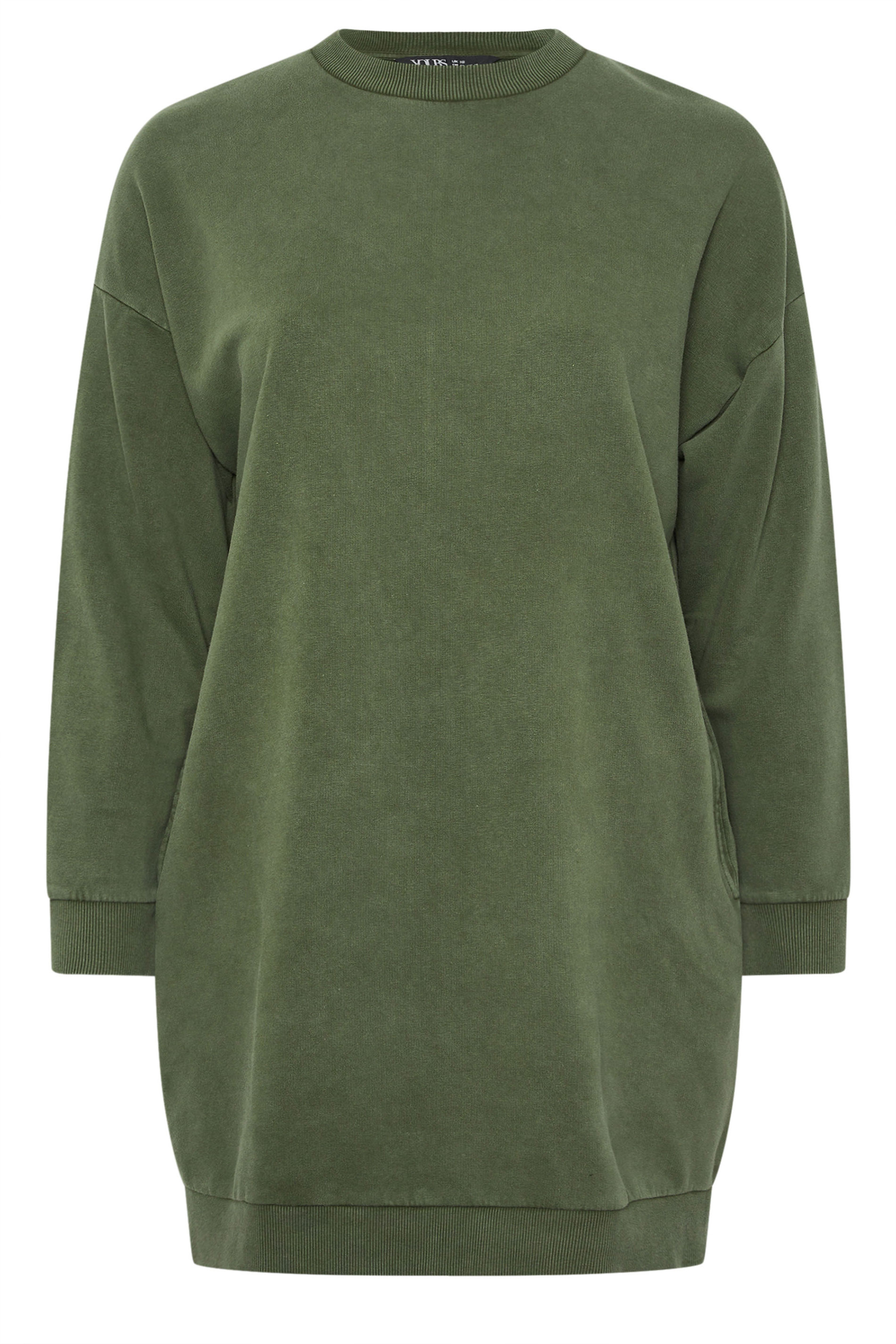 YOURS Plus Size Khaki Green Pocket Sweatshirt Dress | Yours Clothing 5
