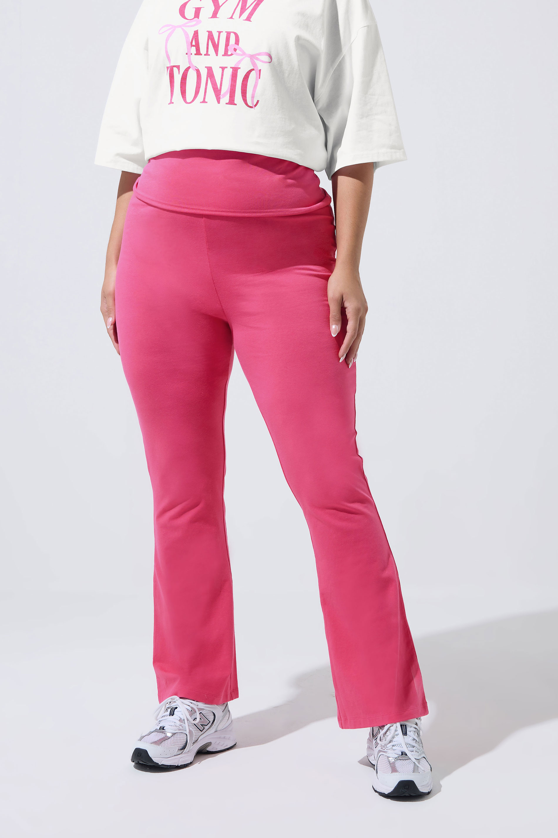 LIMITED COLLECTION Plus Size Hot Pink Fold Over Kick Flare Leggings | Yours Clothing 1