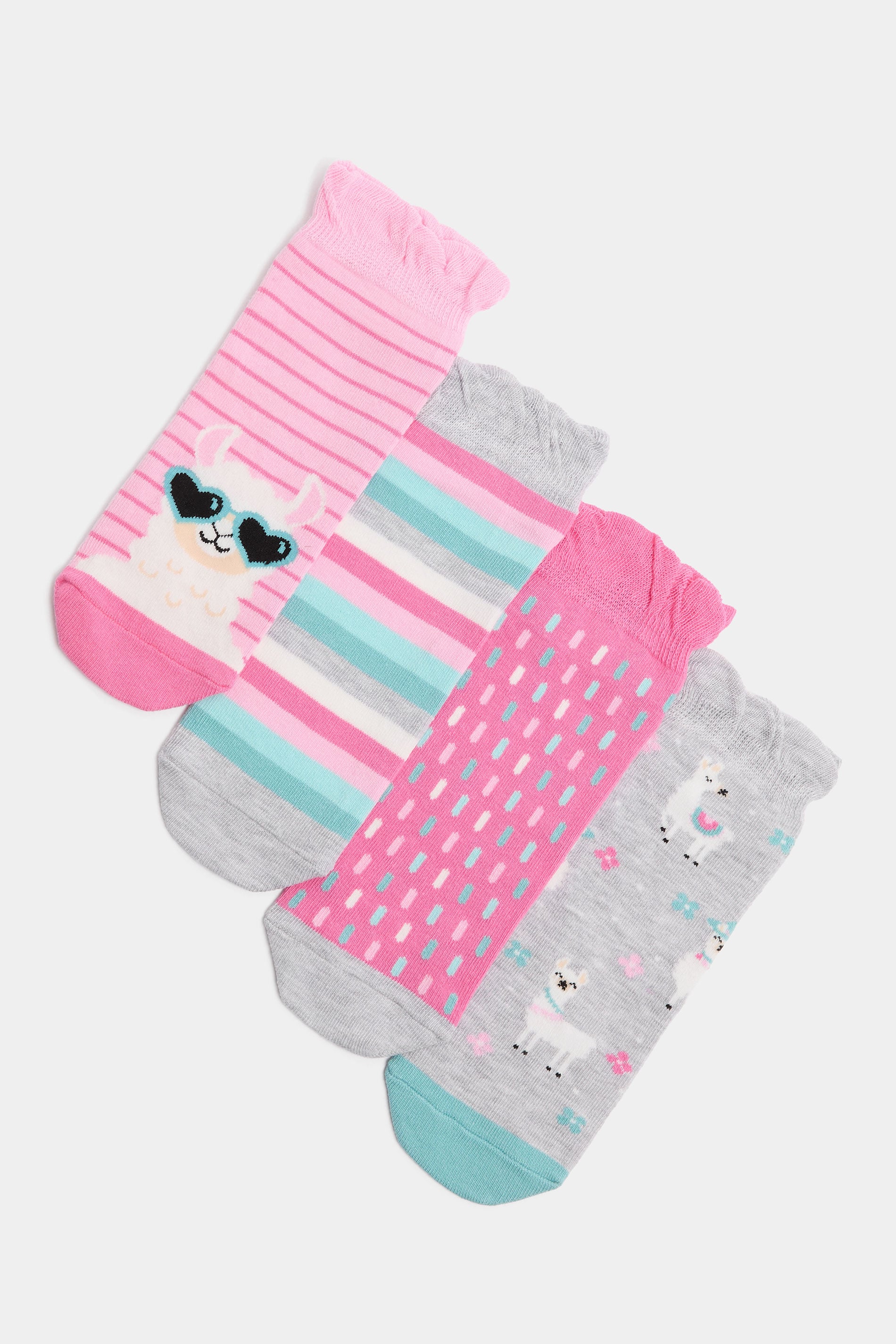 4 PACK Pink & Grey Llama Print Trainer Socks | Yours Clothing 3
