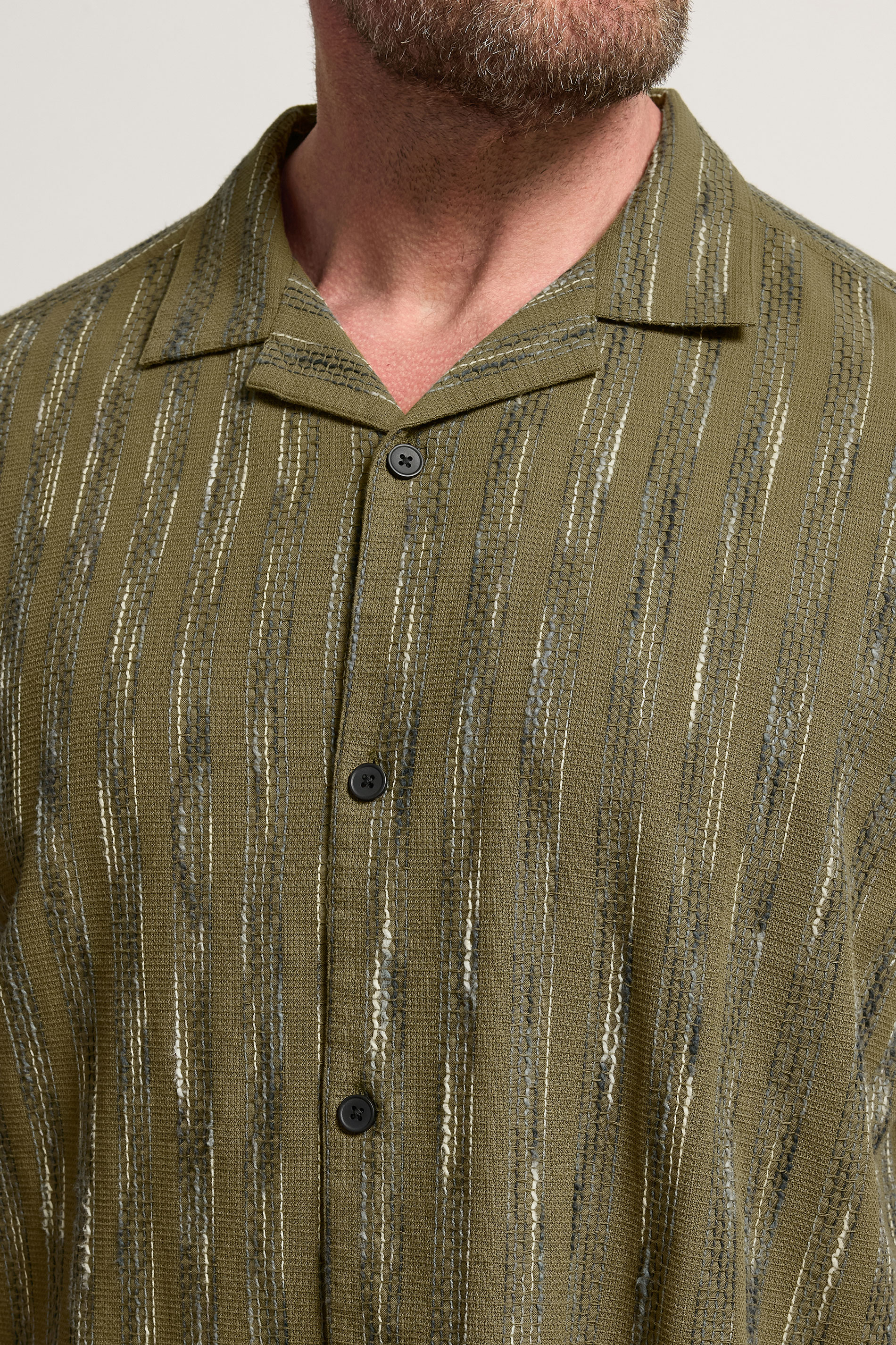 BadRhino Big & Tall Khaki Green Knitted Detail Revere Shirt | BadRhino 4