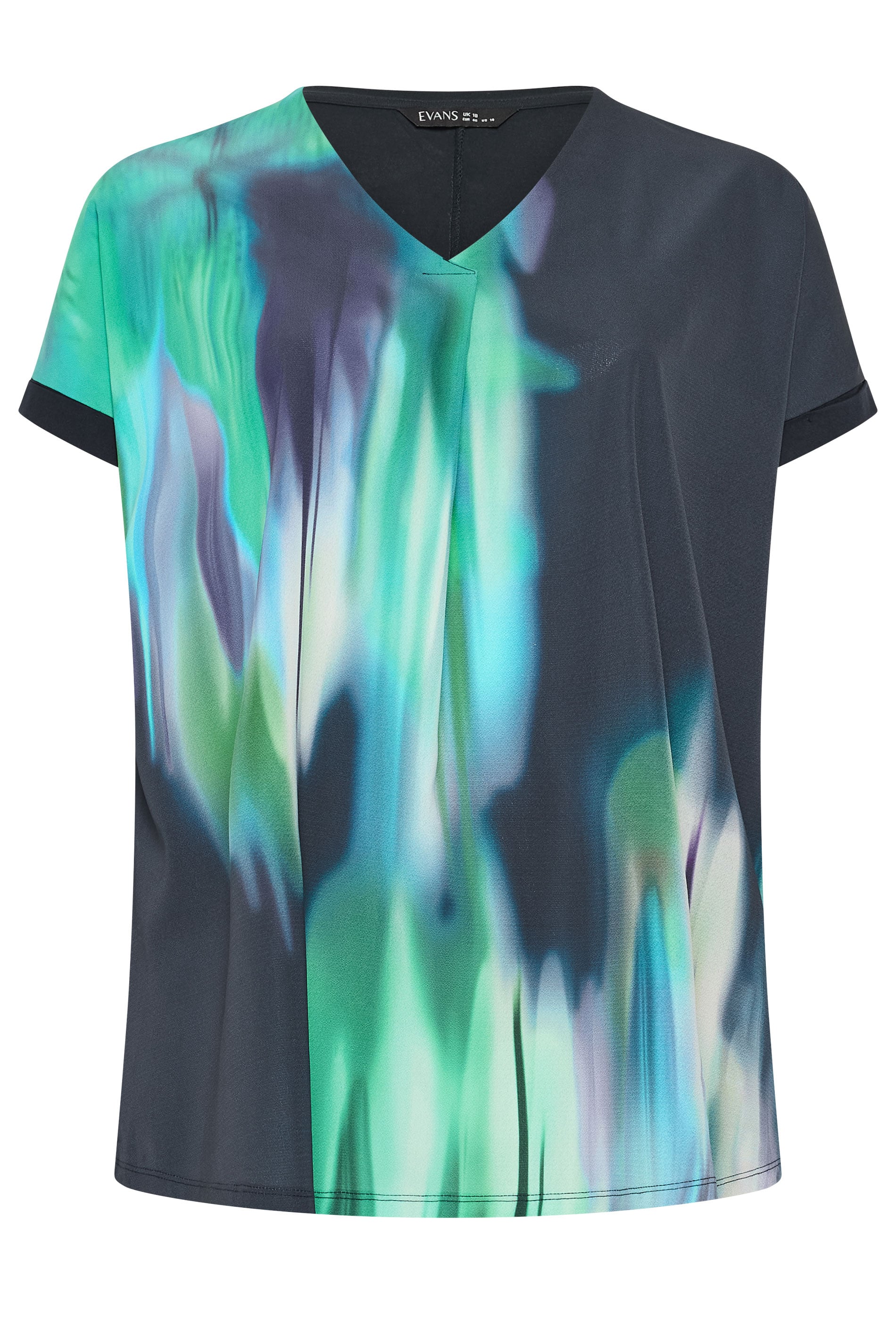 EVANS Plus Size Navy Blue & Teal Green Blurred Top 5