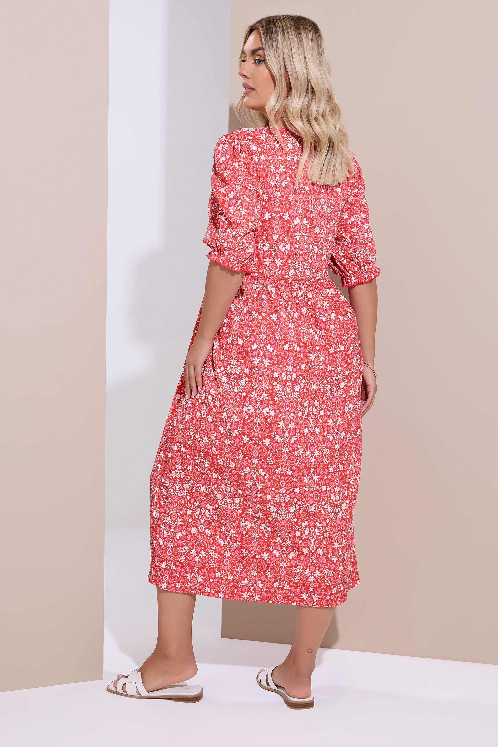 YOURS Plus Size Red Floral Paisley Bow Tie Front Midi Dress | Yours Clothing 2