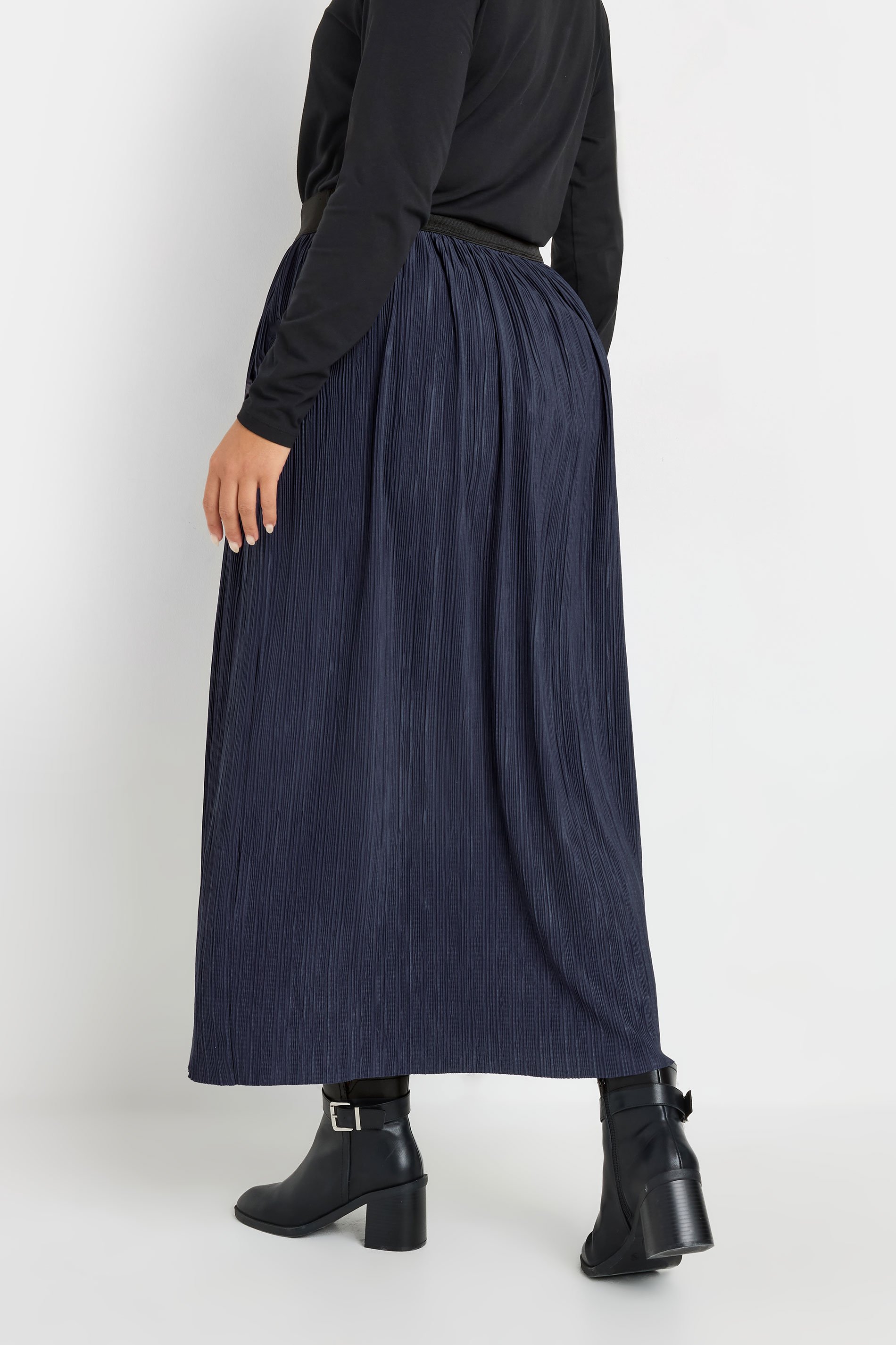 YOURS Plus Size Navy Blue Pleat Maxi Skirt | Yours Clothing 3