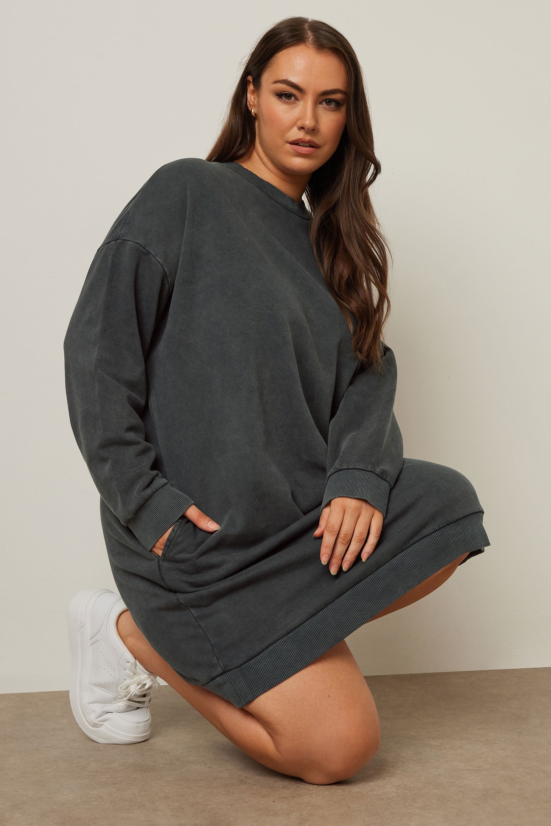 YOURS Plus Size Grey Sweatshirt Dress | Yours Clothing 1