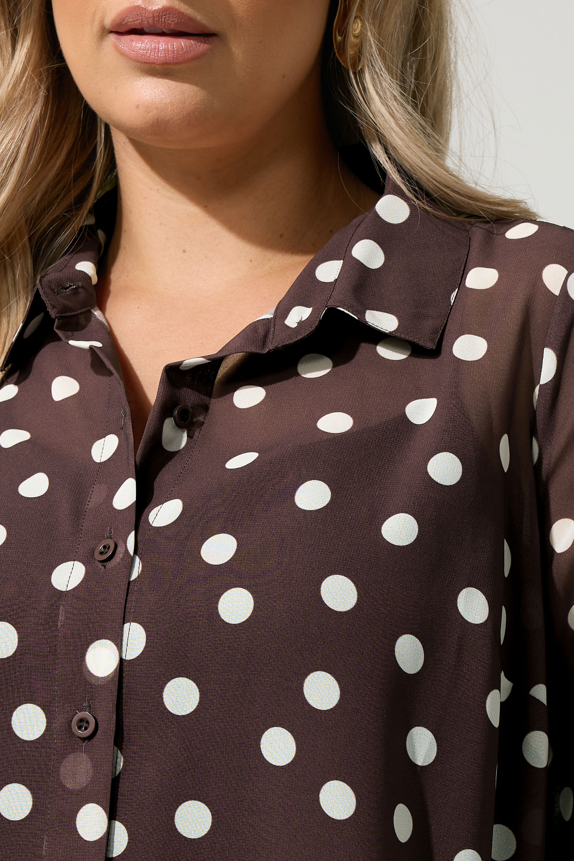 YOURS LONDON Plus Size Chocolate Brown Polka Dot Shirt | Yours Clothing 4