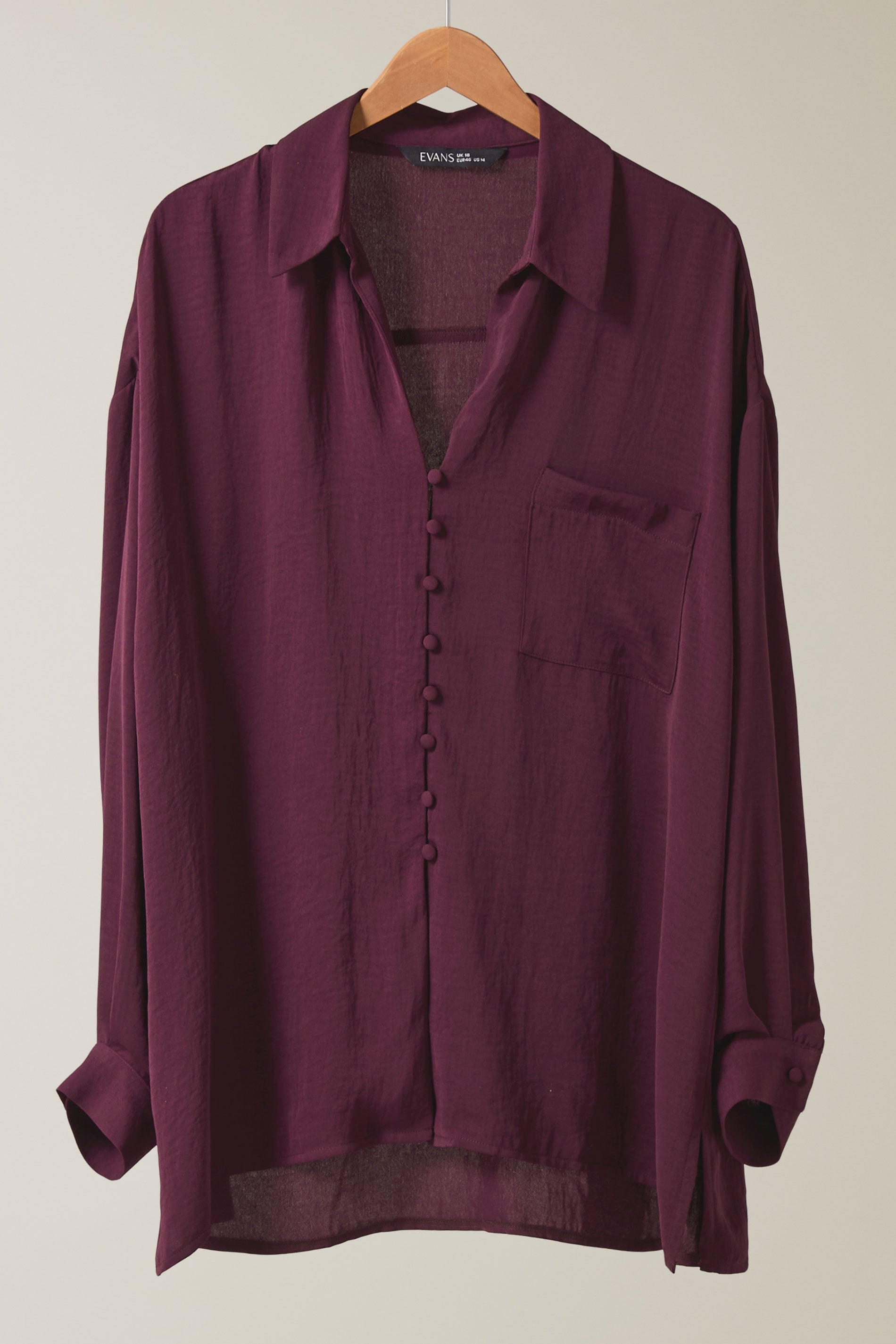 EVANS Plus Size Burgundy Red Dipped Hem Oversized Shirt | Evans 5