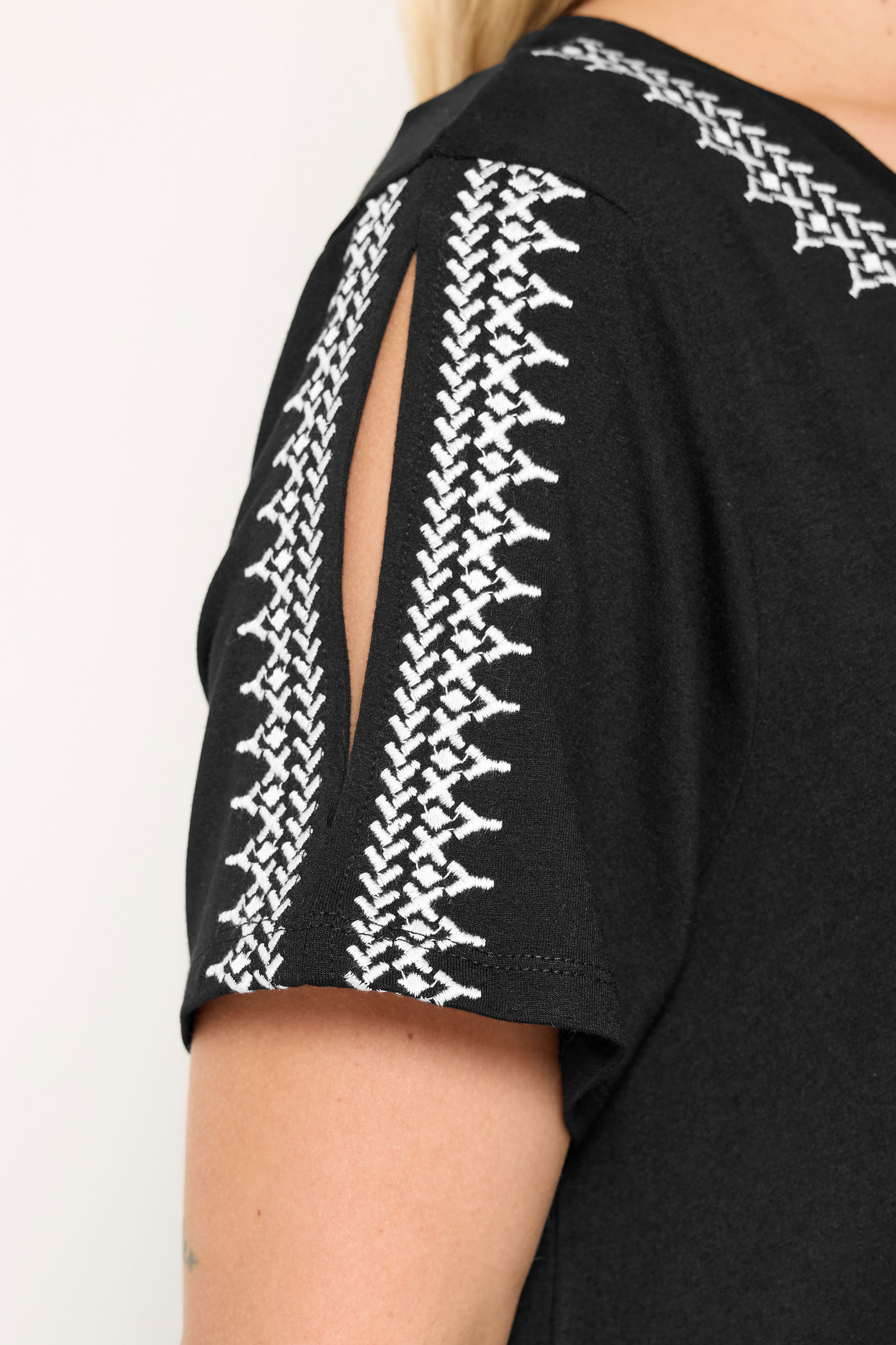 YOURS Plus Size Black Embroidered T-Shirt | Yours Clothing 4