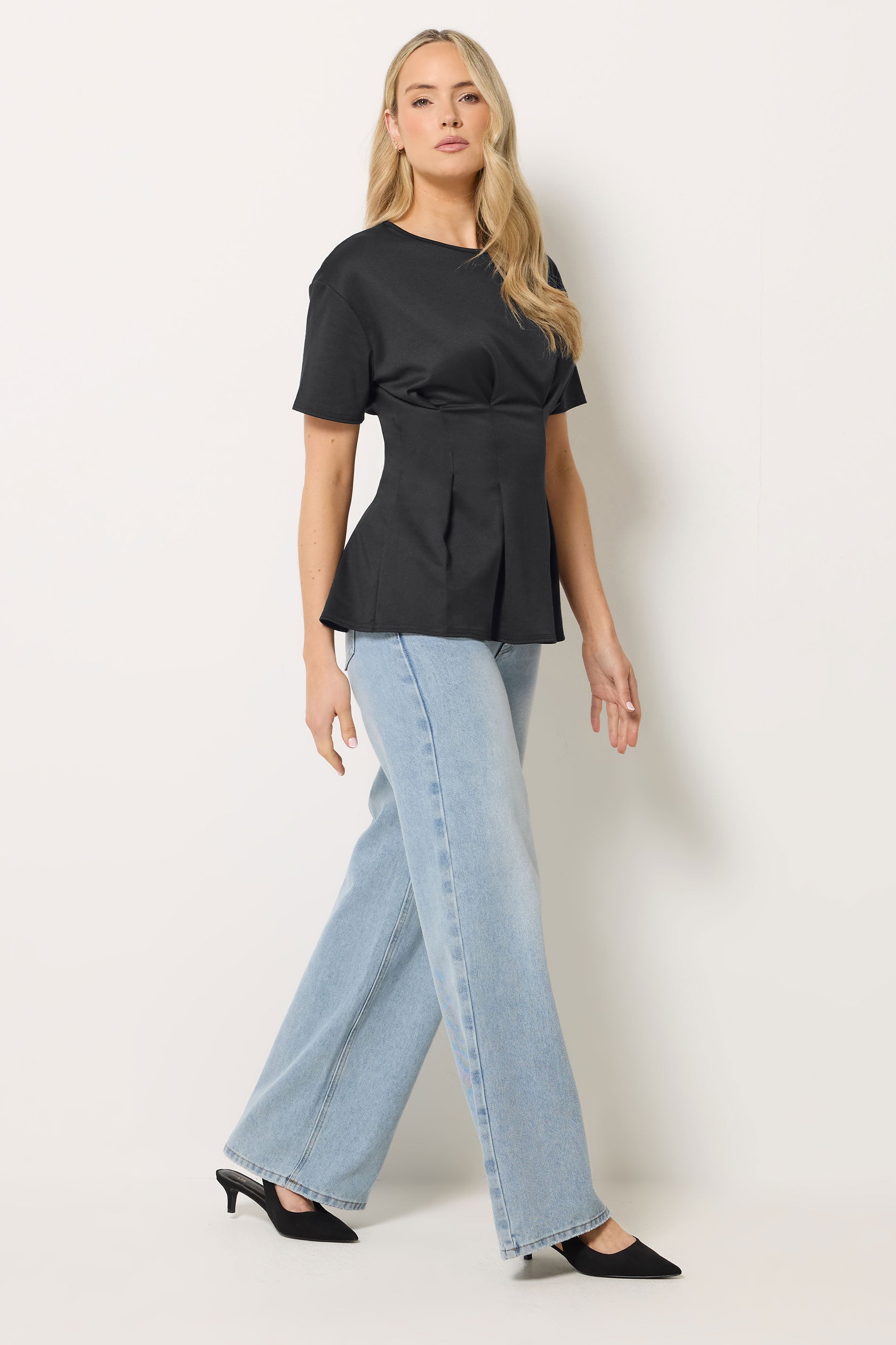 LTS Tall Women's Black Pleated Detail Top | Long Tall Sally 1