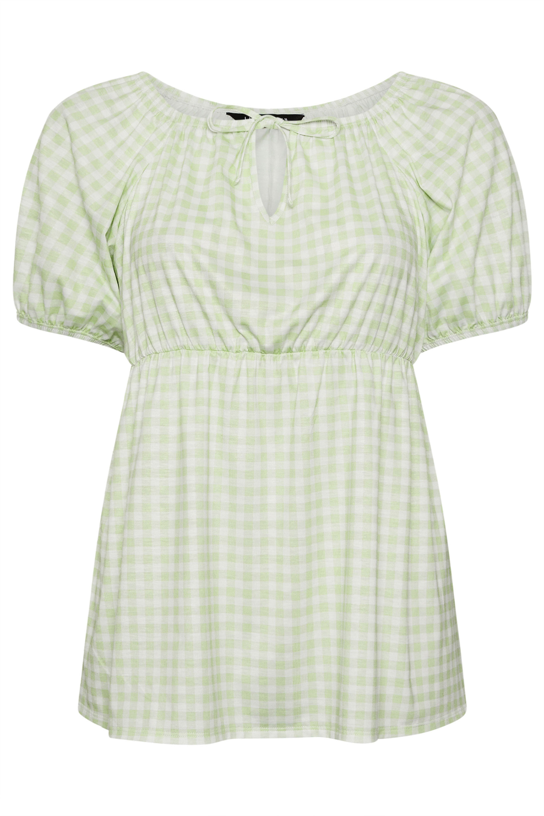  LIMITED COLLECTION Plus Size Sage Green Gingham Tie Neck Peplum Top | Yours Clothing 6