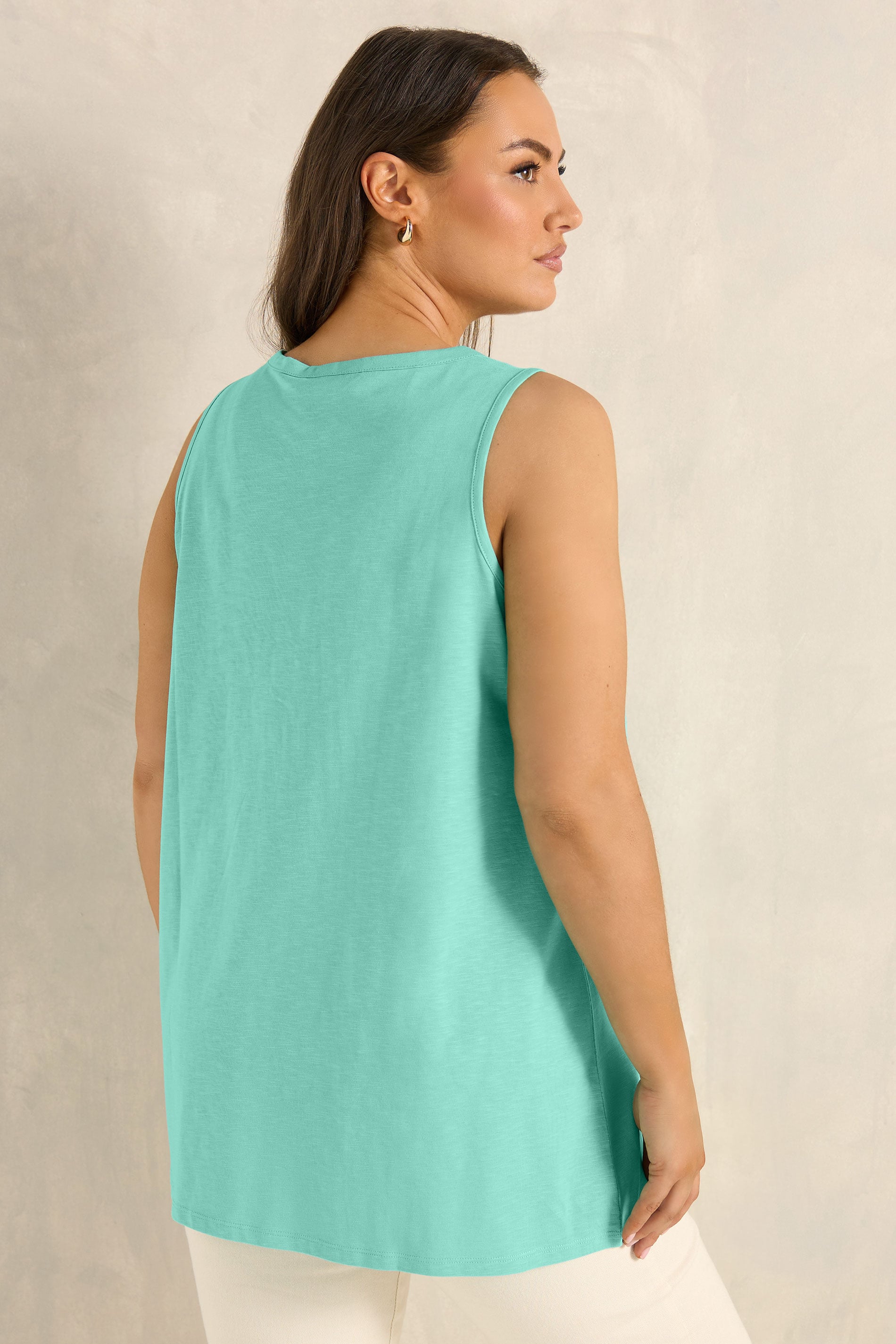EVANS Plus Size Blue Cotton Henley Vest Top | Evans 2