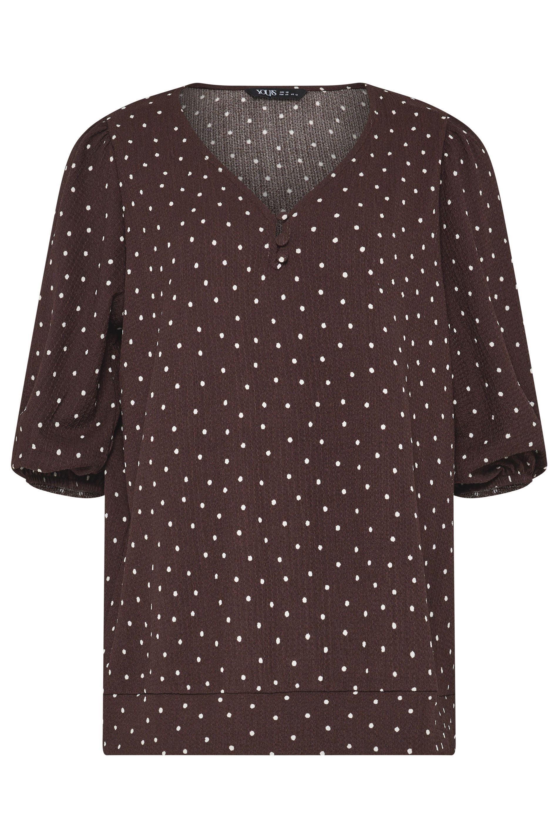 YOURS Plus Size Chocolate Brown Polka Dot Puff Sleeve Top | Yours Clothing 5