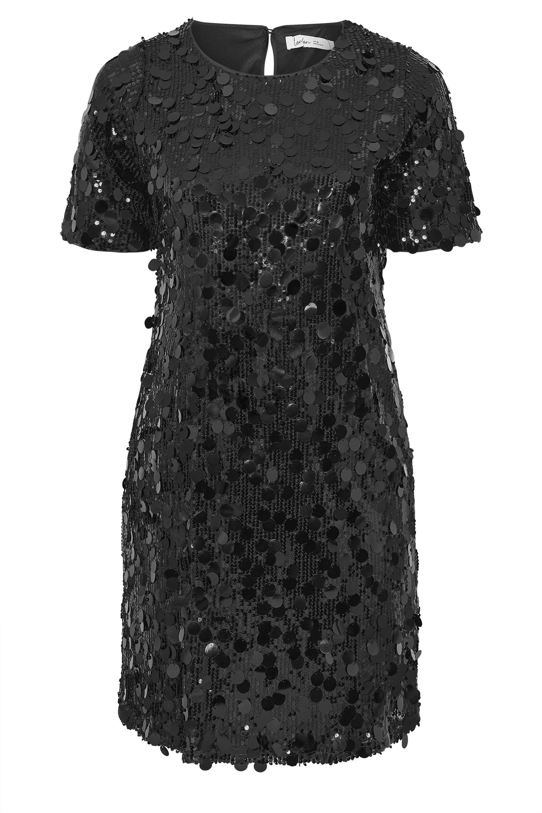 YOURS LONDON Plus Size Black Sequin T-Shirt Dress | Yours Clothing 5