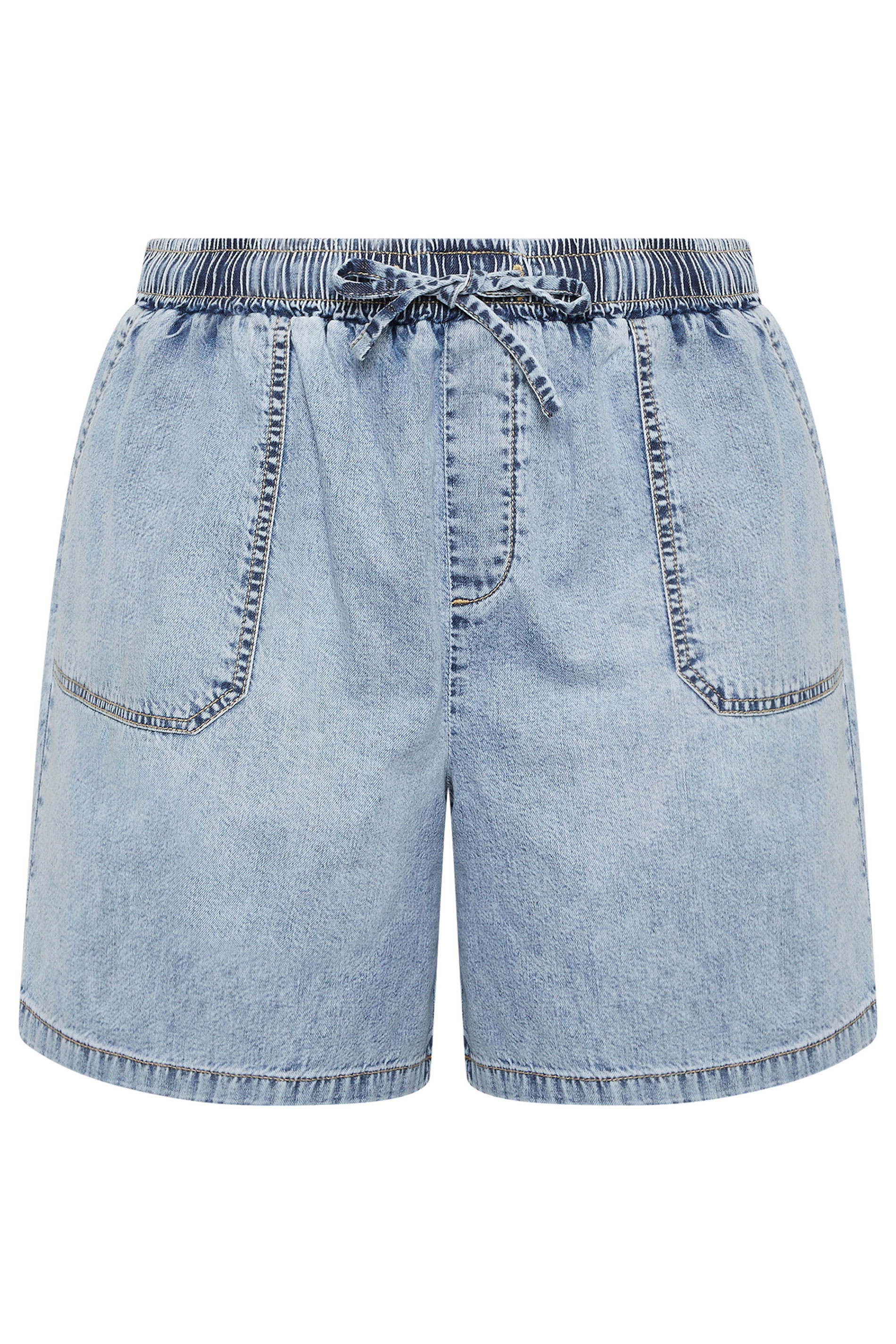 YOURS Plus Size Bleach Blue Denim Drawstring Shorts | Yours Clothing 5