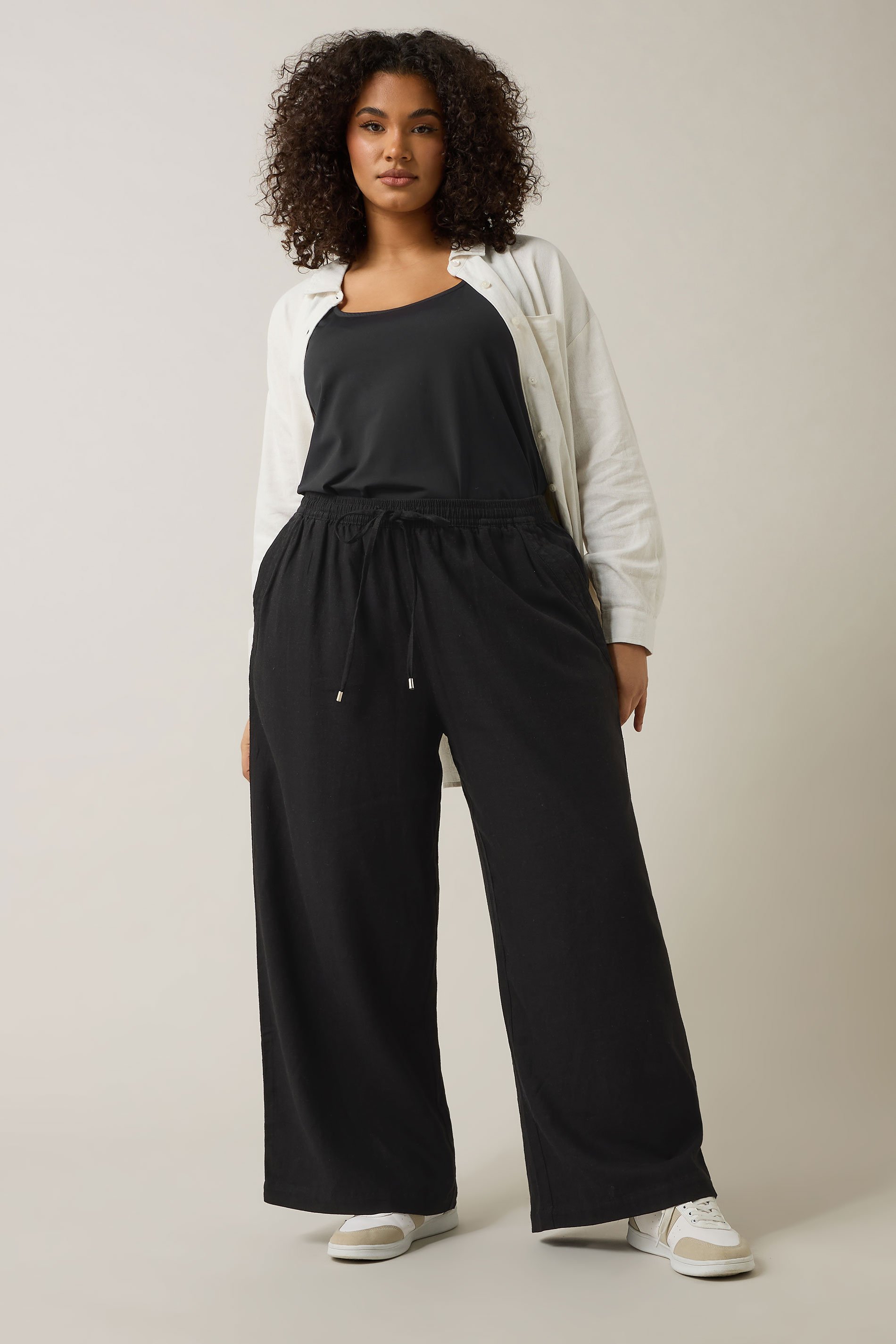 EVANS Plus Size Black Wide Leg Premium Linen Trousers | Evans 3