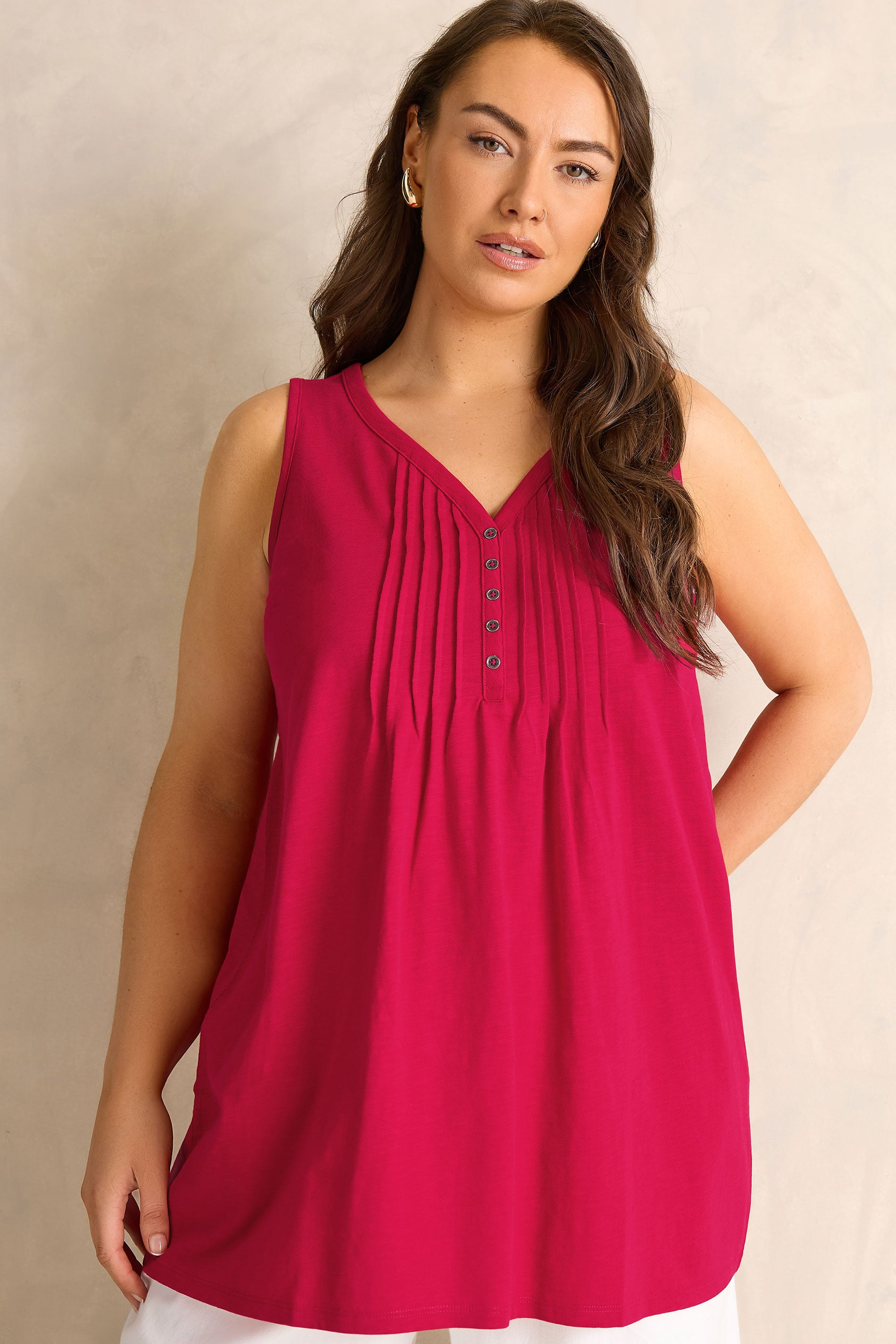 Evans Women's Red Plus Sleeveless Henley Top Size 30-32